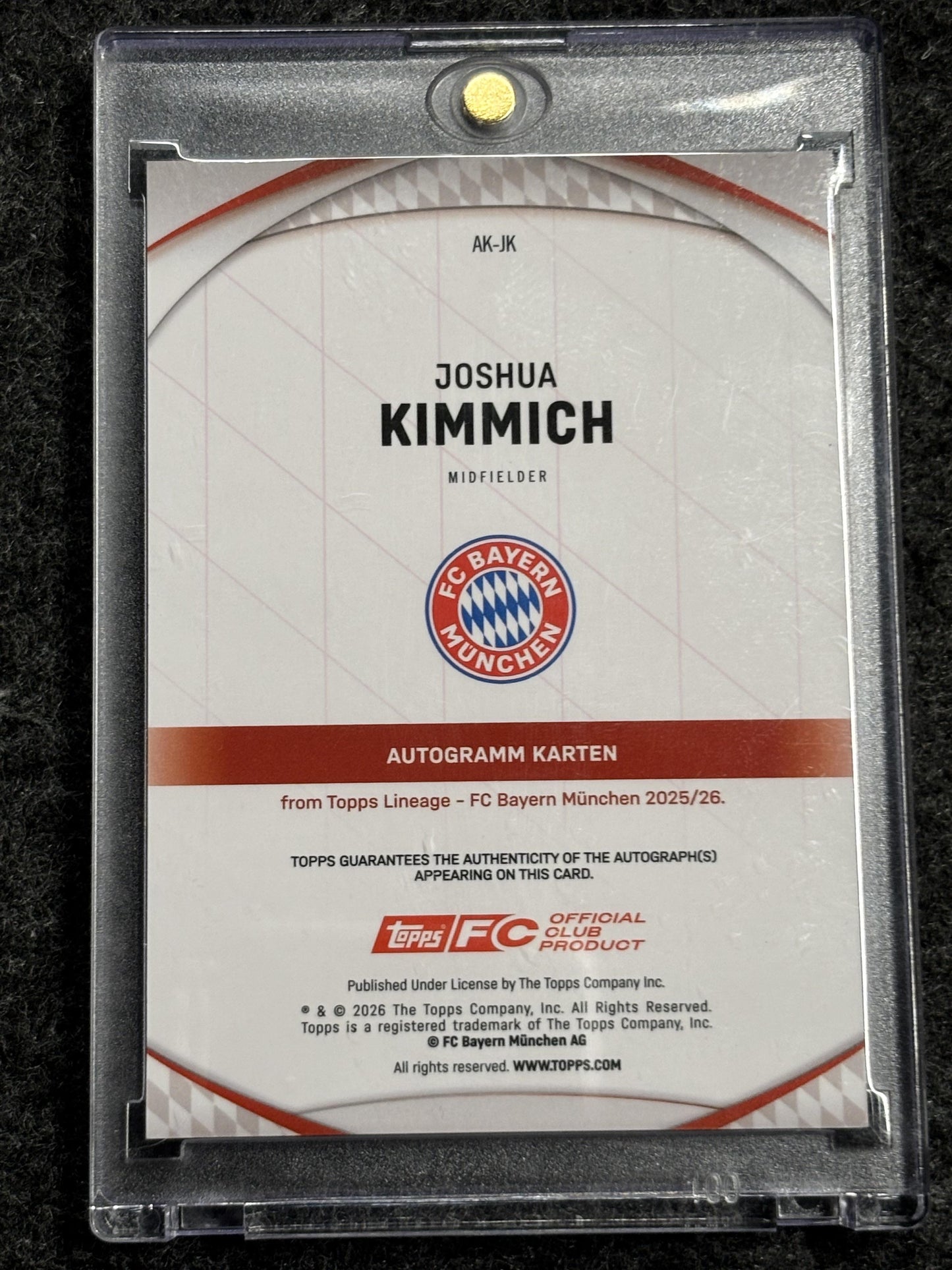 2026 Topps Lineage Bayern #AK-JK Joshua Kimmich Purple /75 Bookend FC Bayern AU