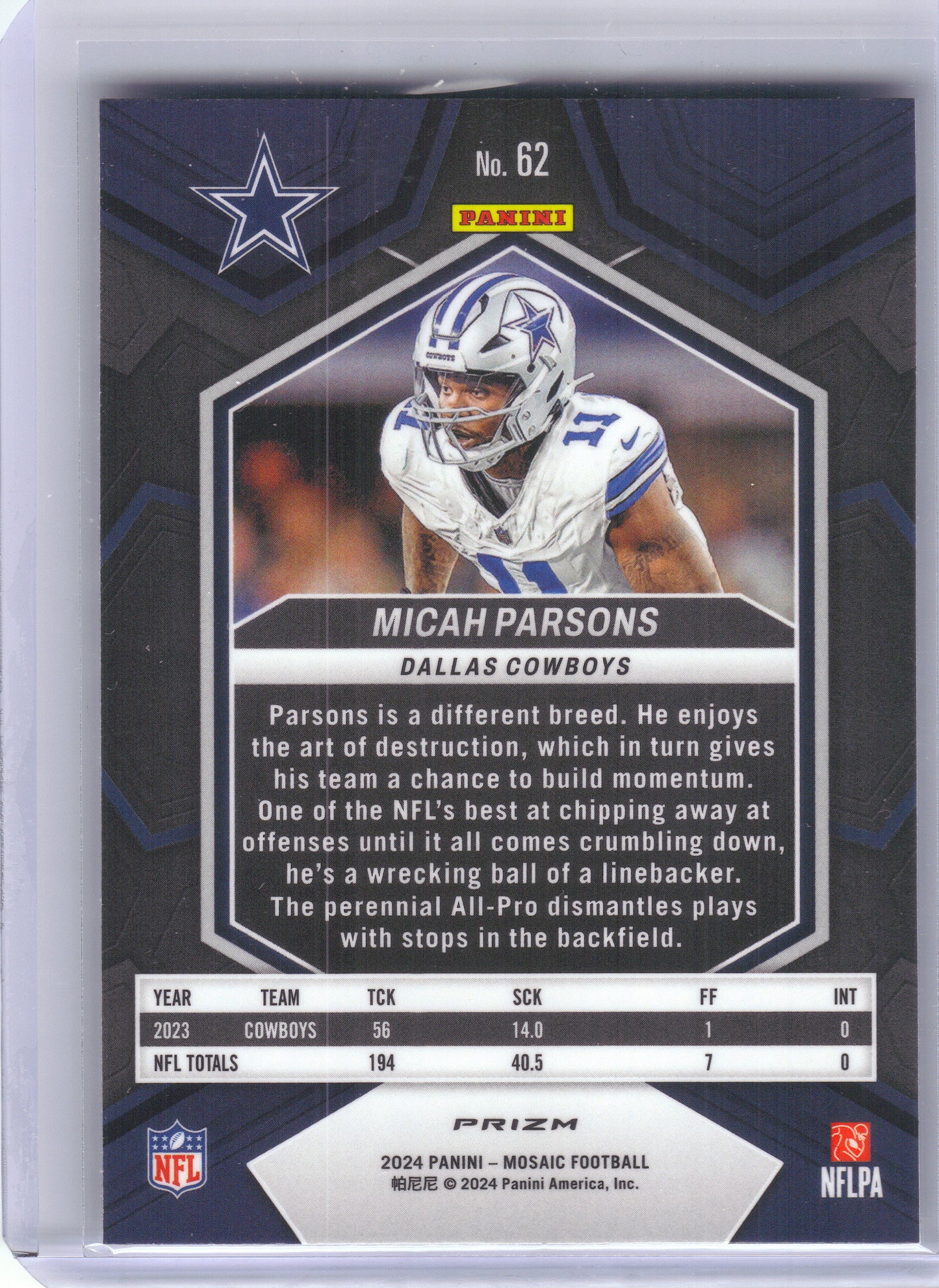 2024 Panini Mosaic #62 Micah Parsons Mosaic Dallas Cowboys