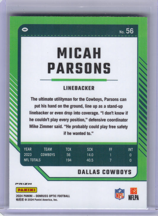 2024 Donruss Optic #56 Micah Parsons Holo Dallas Cowboys