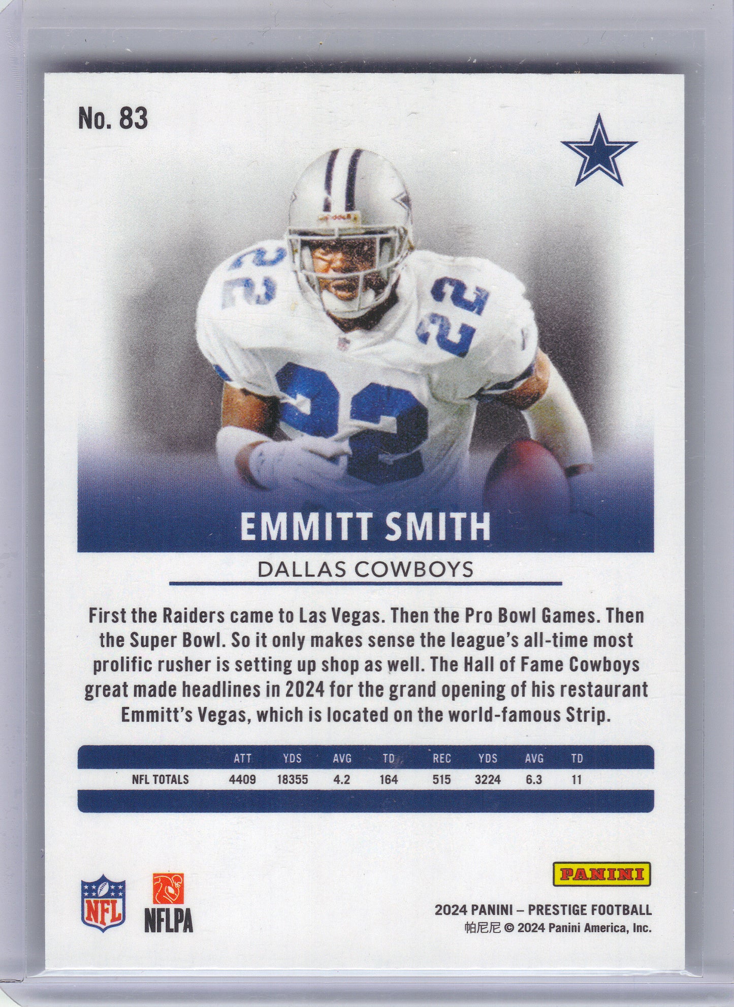 2024 Panini Prestige #83 Emmitt Smith Purple Xtra Points #/150 Dallas Cowboys SN
