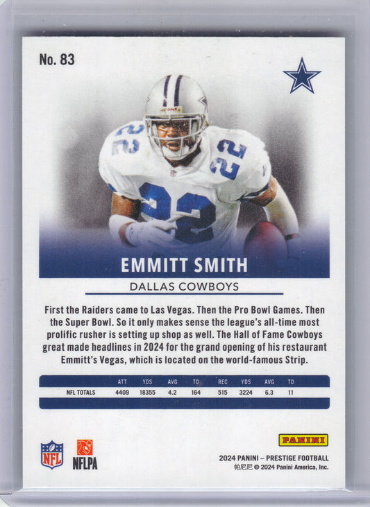 2024 Panini Prestige #83 Emmitt Smith Purple Xtra Points #/150 Dallas Cowboys SN
