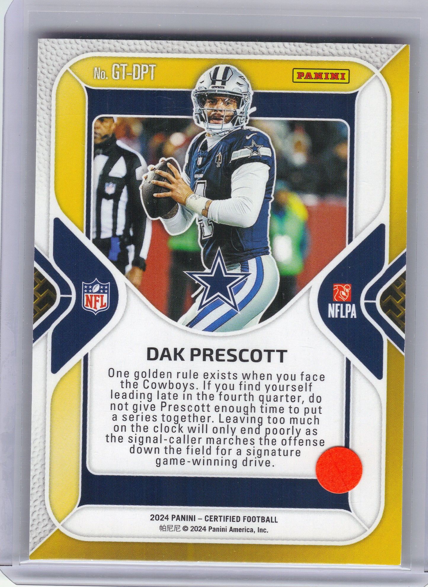 2024 Panini Certified #GT-DPT Dak Prescott Gold Team Mirror Bronze #/299 Dallas Cowboys SN