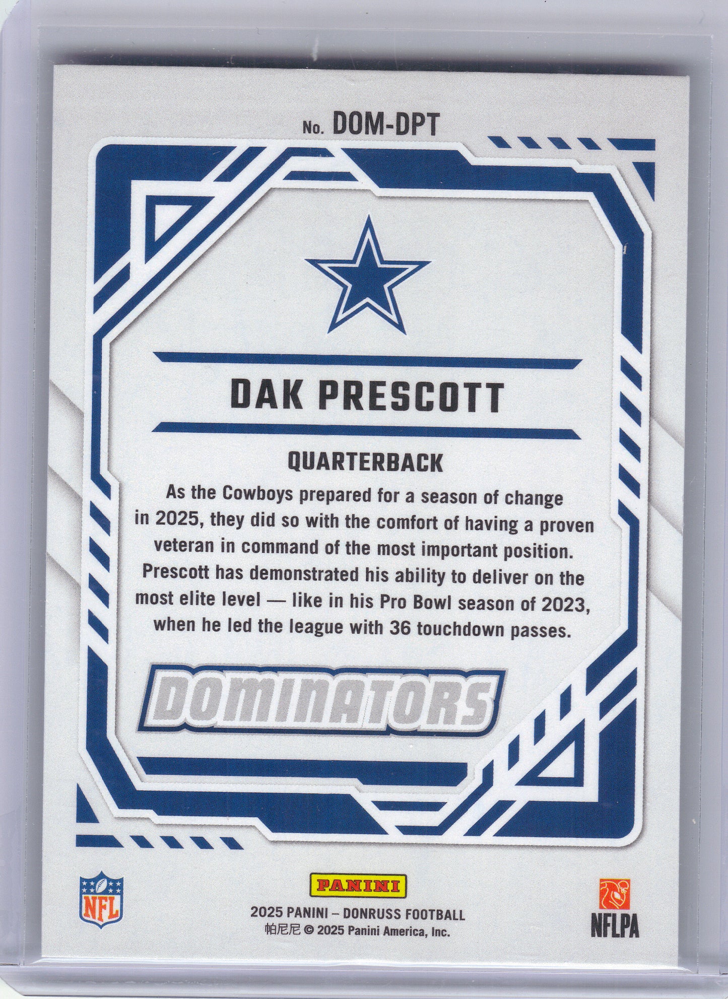 2025 Donruss #DOM-DPT Dak Prescott Dominators Dallas Cowboys
