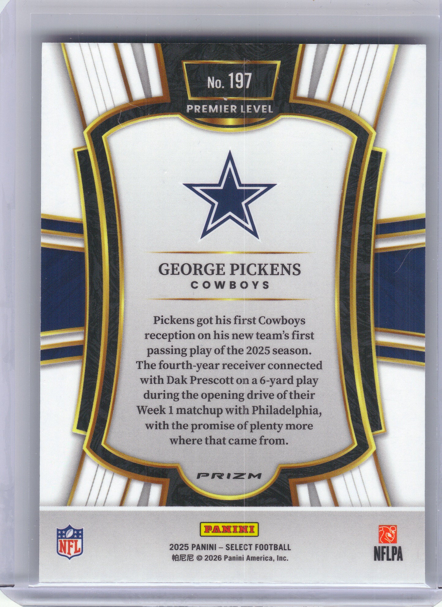 2025 Panini Select #197 George Pickens Silver Prizm Dallas Cowboys