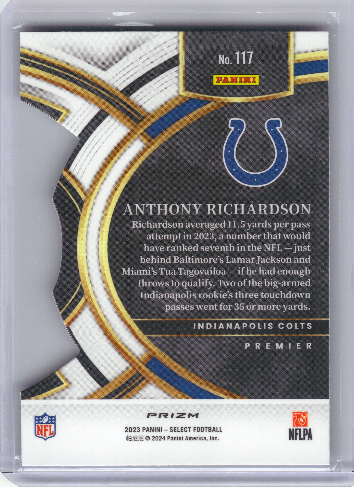 2023 Panini Select #117 Anthony Richardson Red and Blue Prizms Die Cuts Indianapolis Colts RC