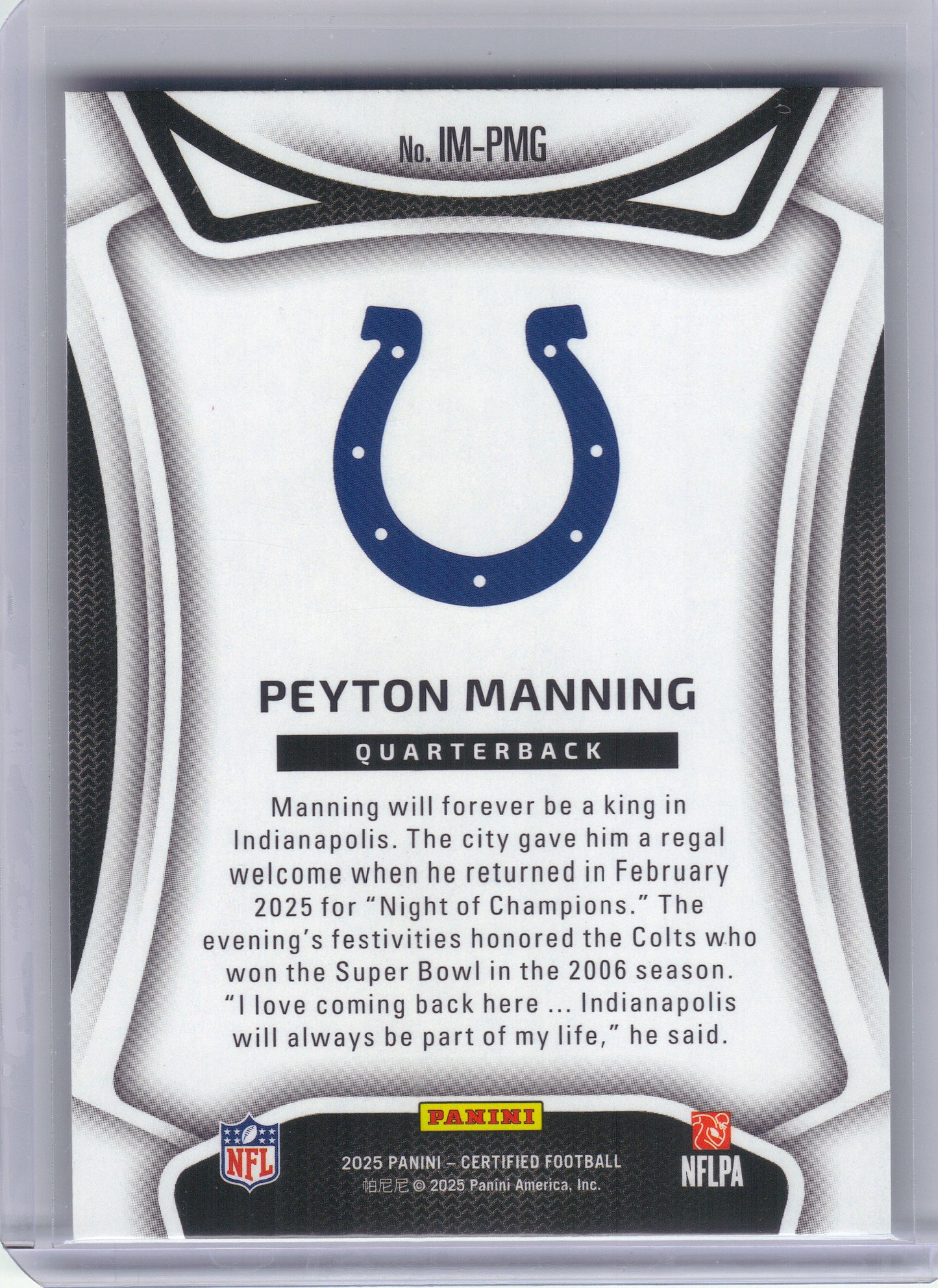 2025 Panini Certified #IM-PMG Peyton Manning Immortals Indianapolis Colts