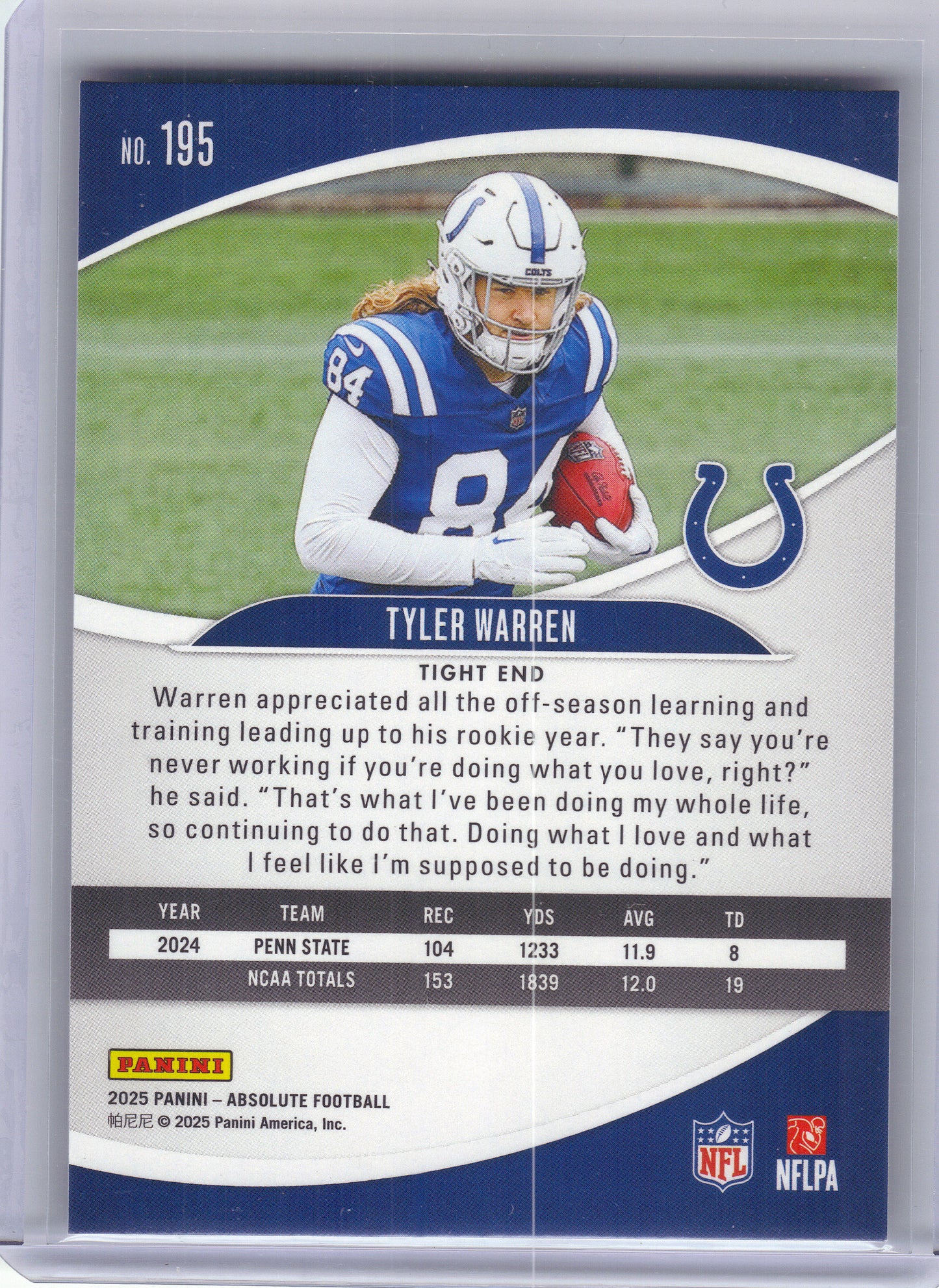 2025 Panini Absolute #195 Tyler Warren Retail Indianapolis Colts RC
