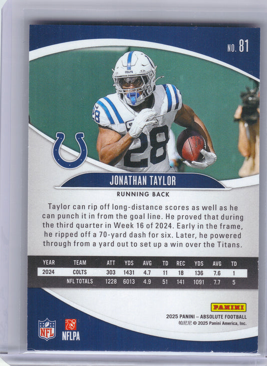 2025 Panini Absolute #81 Jonathan Taylor Retail Indianapolis Colts