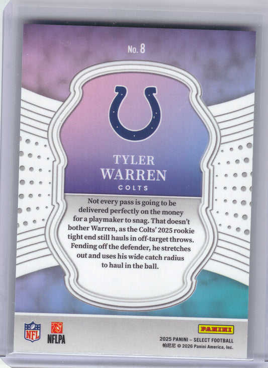 2025 Panini Select #8 Tyler Warren Select Certified Rookies Indianapolis Colts