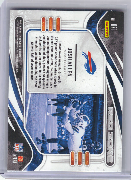 2021 Panini Absolute #RZ1 Josh Allen Red Zone Buffalo Bills