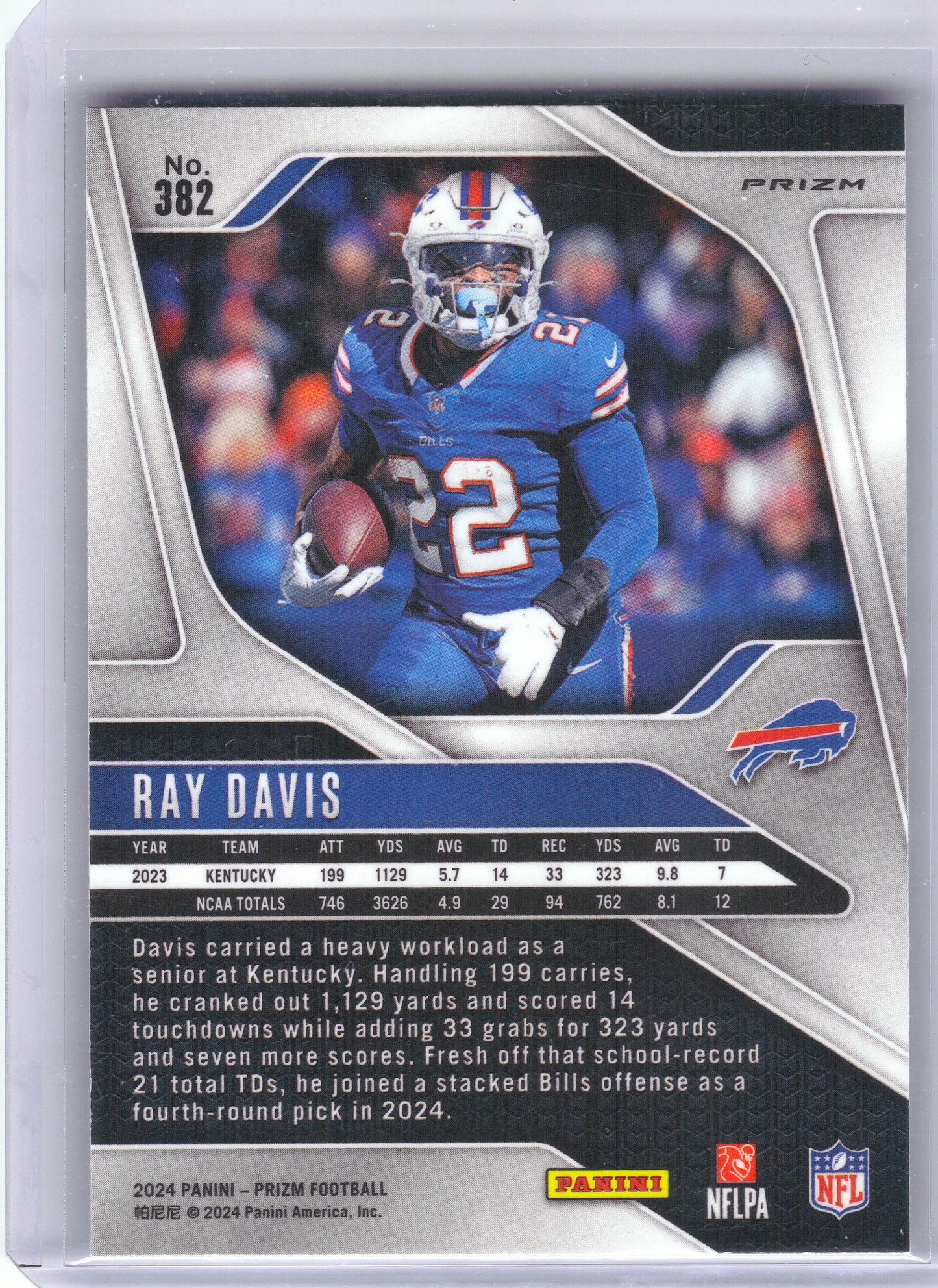 2024 Panini Prizm #382 Ray Davis Black and White Checker Buffalo Bills RC