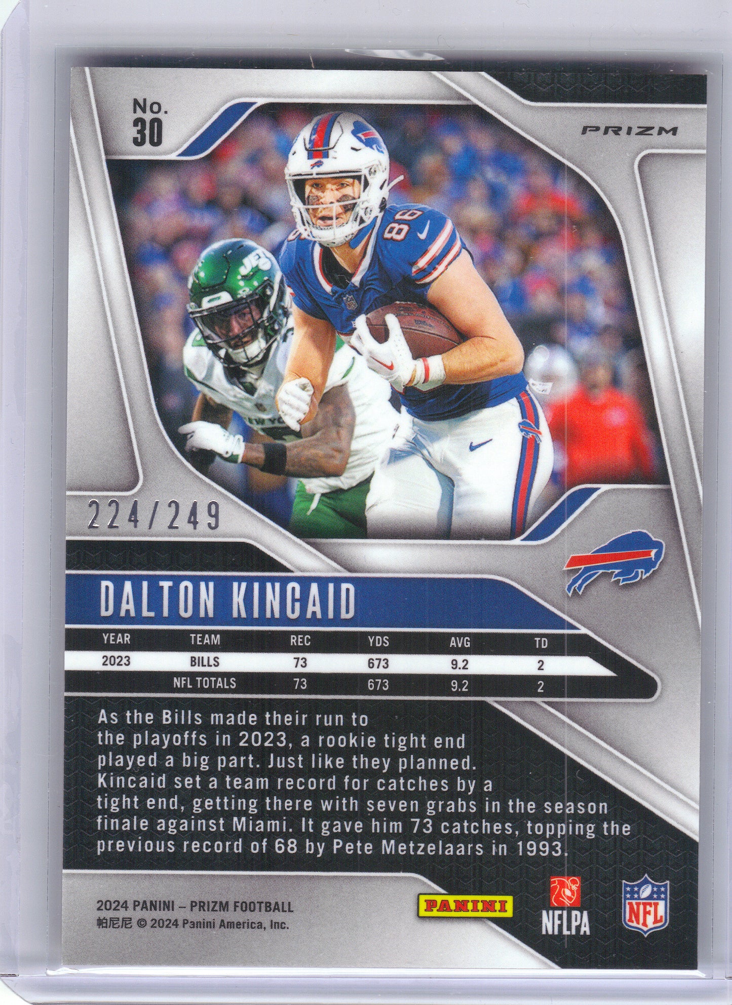 2024 Panini Prizm #30 Dalton Kincaid Orange #/249 Buffalo Bills SN