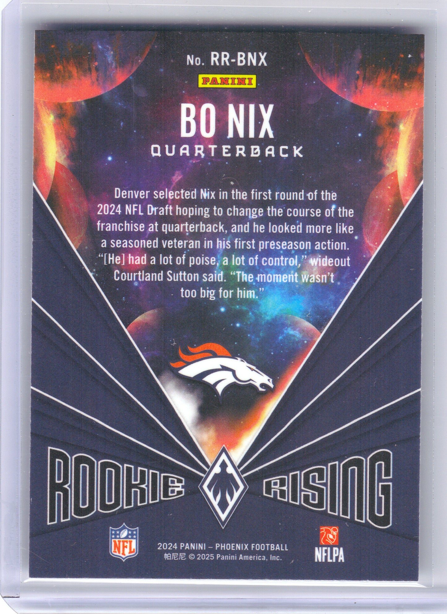 2024 Panini Phoenix #RR-BNX Bo Nix Rookie Rising Stars Denver Broncos