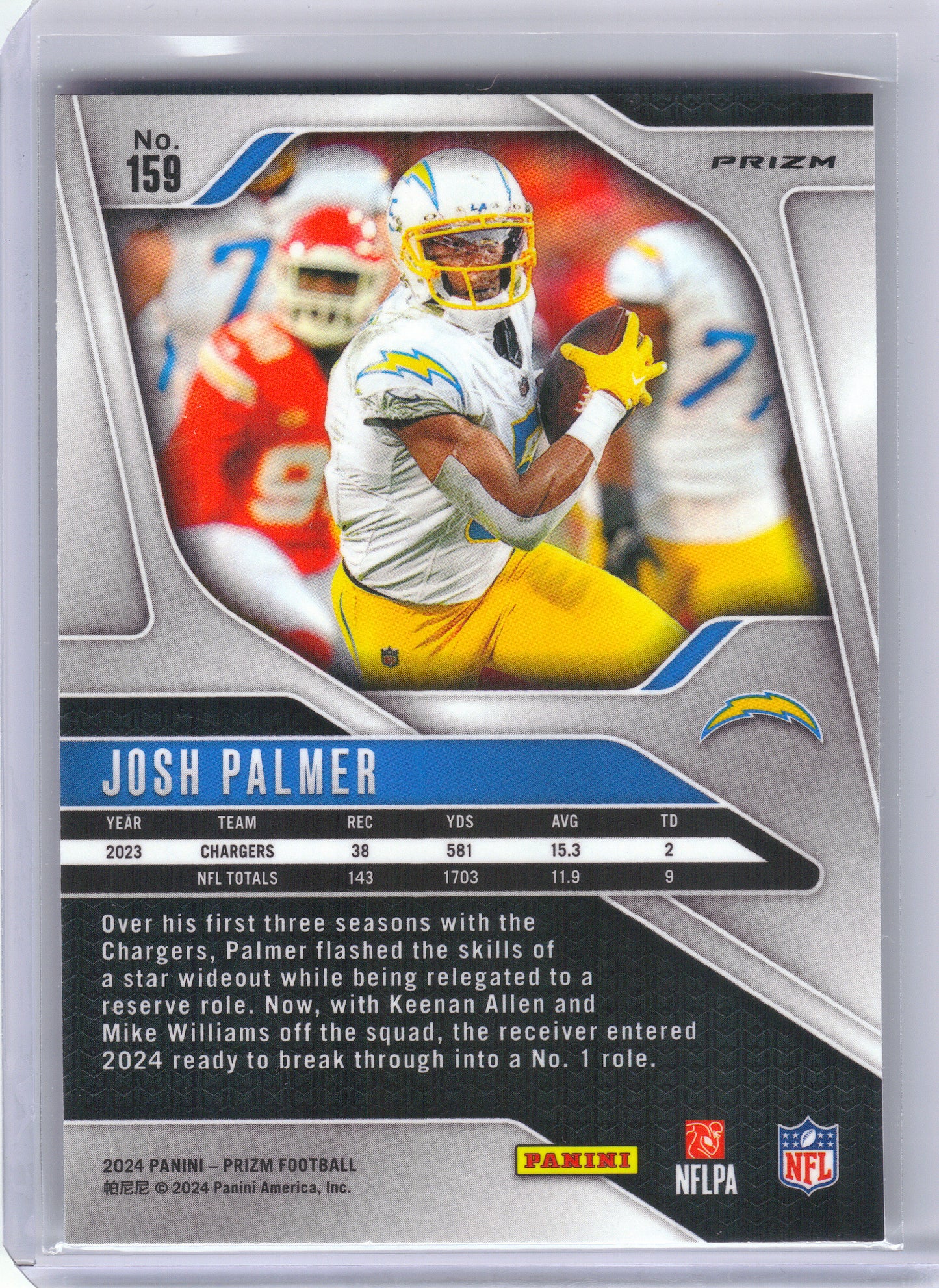 2024 Panini Prizm #159 Josh Palmer Silver Los Angeles Chargers