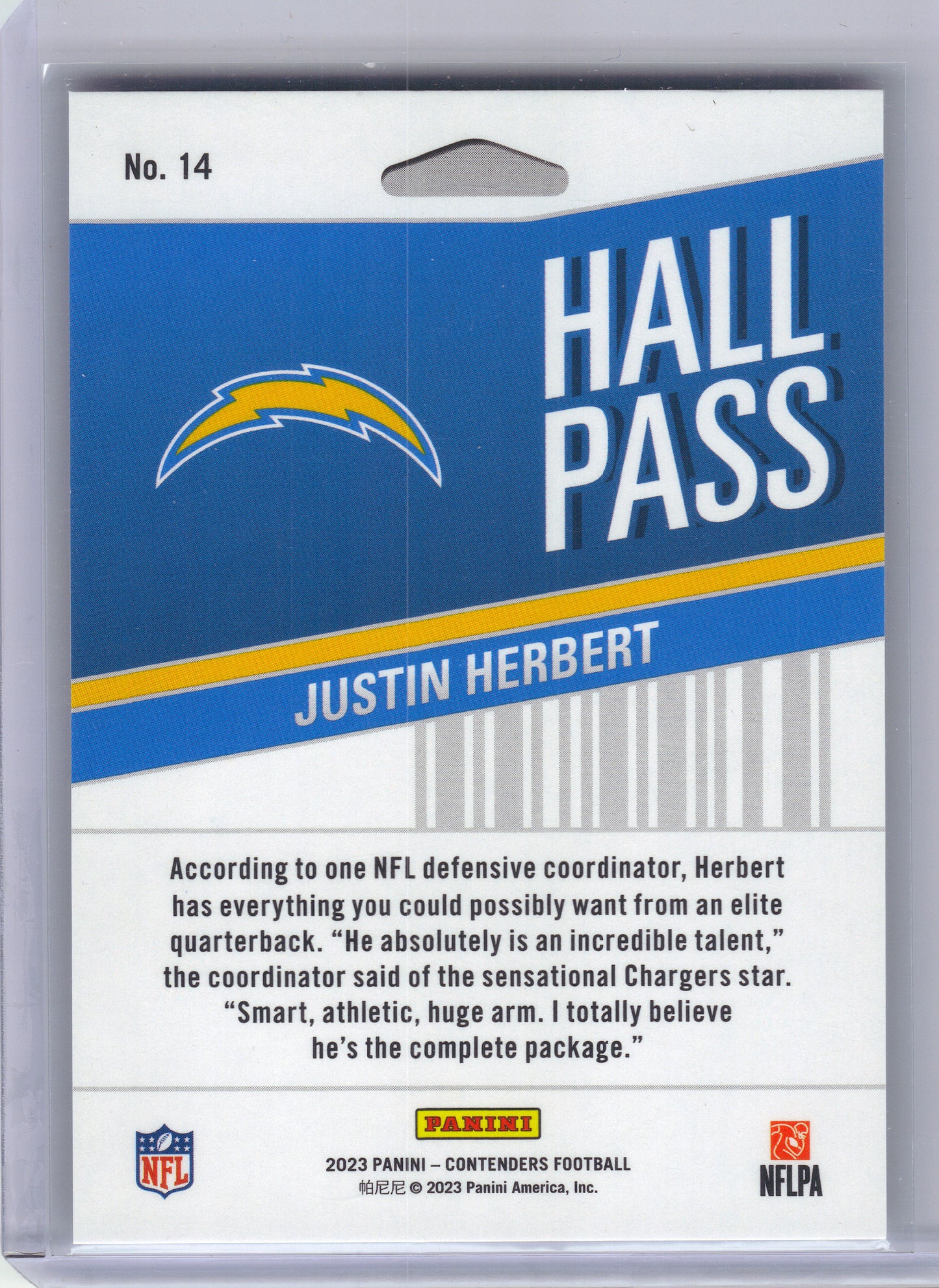 2023 Panini Contenders #14 Justin Herbert Hall Pass Silver Los Angeles Chargers