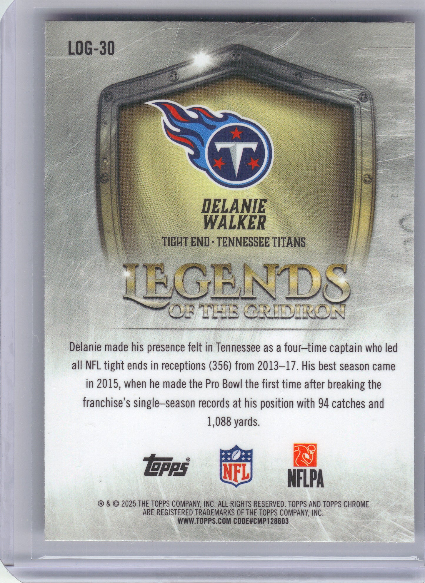 2025 Topps Chrome #LOG-30 Delanie Walker Legends of the Gridiron Tennessee Titans