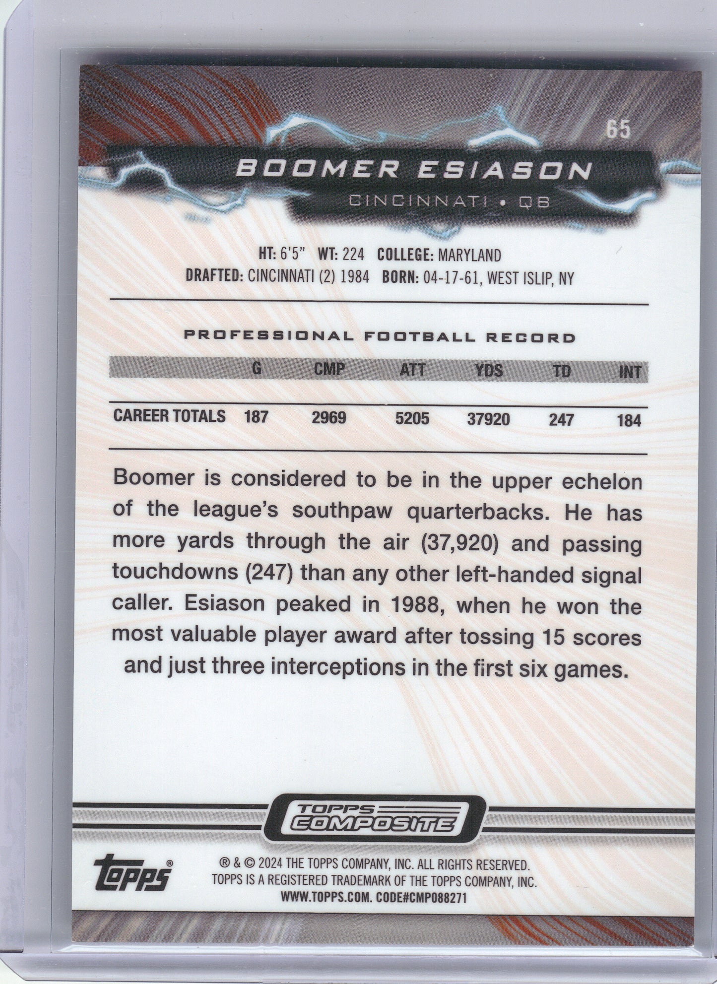 2023 Topps Composite #65 Boomer Esiason Resurgence Teal Surge #/149 Cincinnati Bengals SN