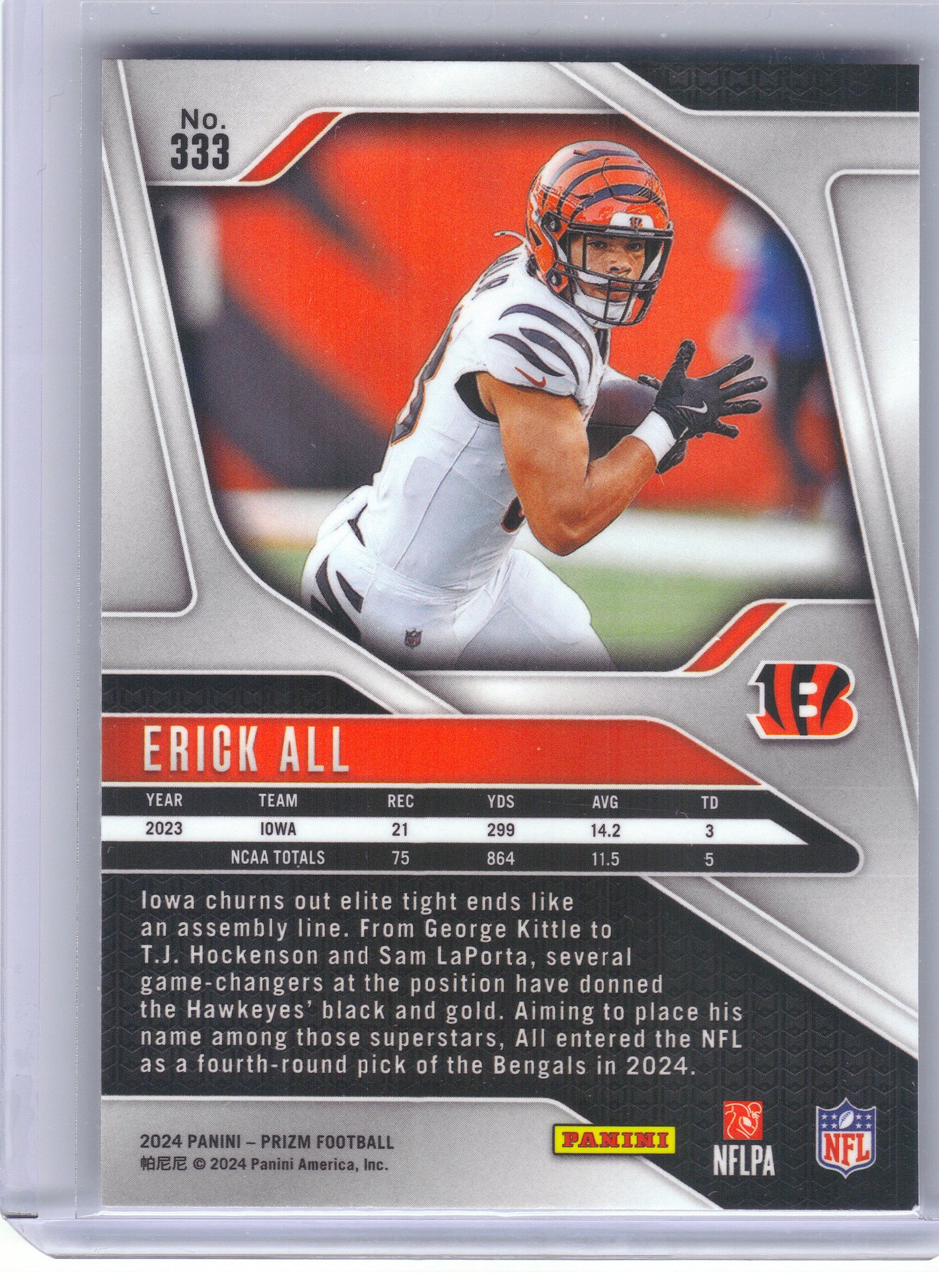 2024 Panini Prizm #333 Erick All Cincinnati Bengals RC
