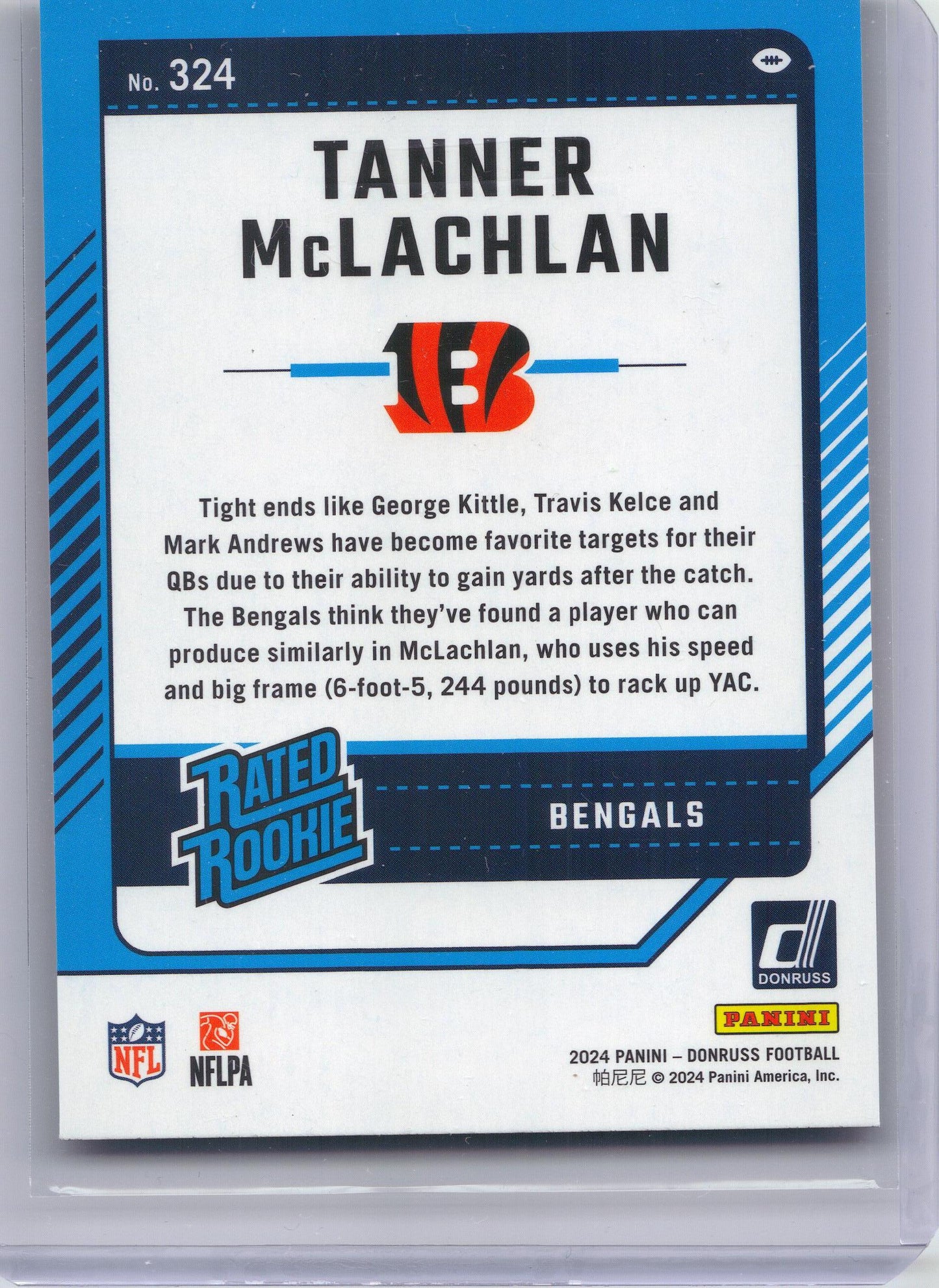 2024 Donruss #324 Tanner McLachlan Cincinnati Bengals RC