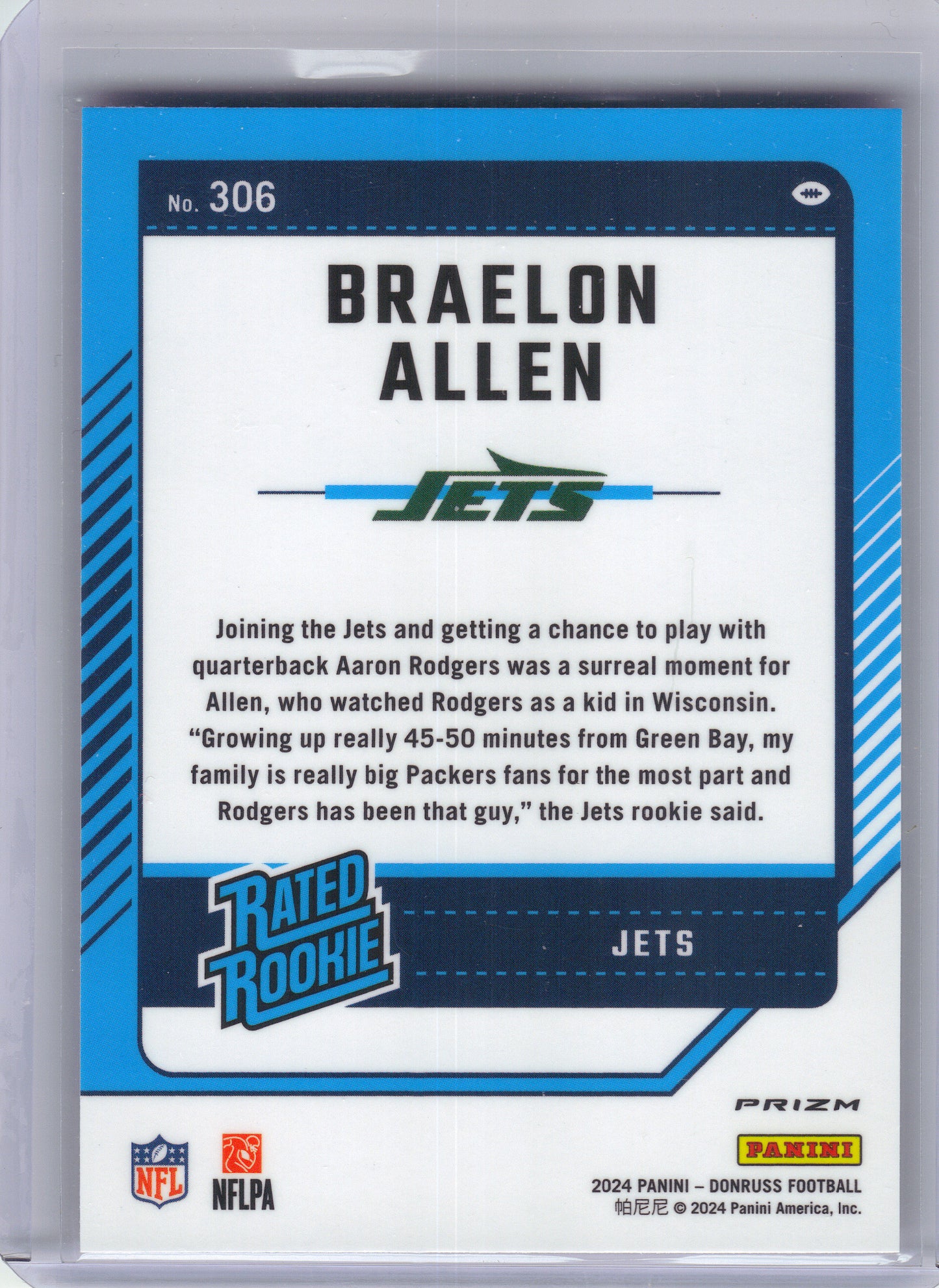 2024 Donruss #306 Braelon Allen Optic Rated Rookies Preview Pink New York Jets RC