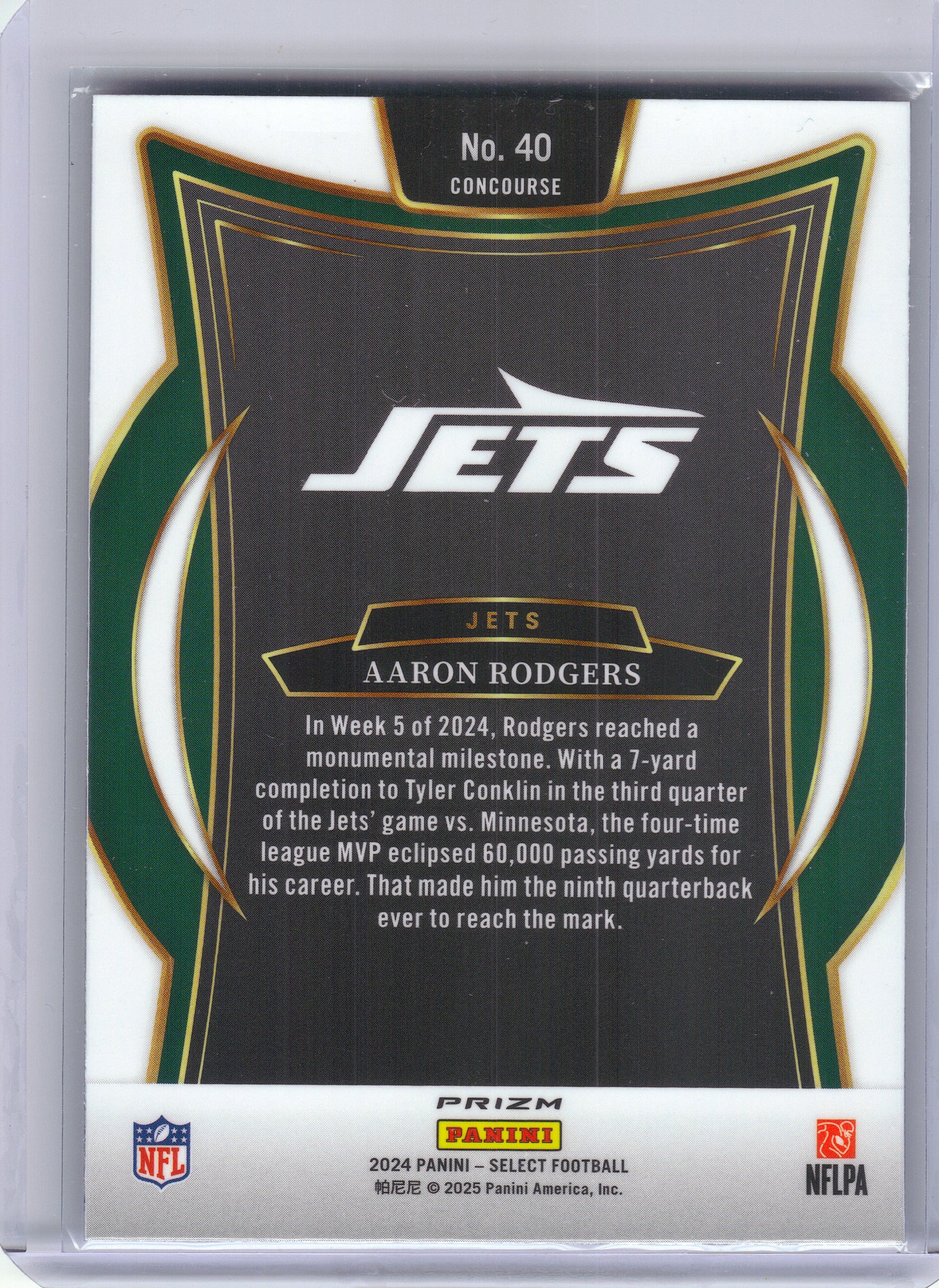 2024 Panini Select #40 Aaron Rodgers Black & Blue Prizm Shock New York Jets