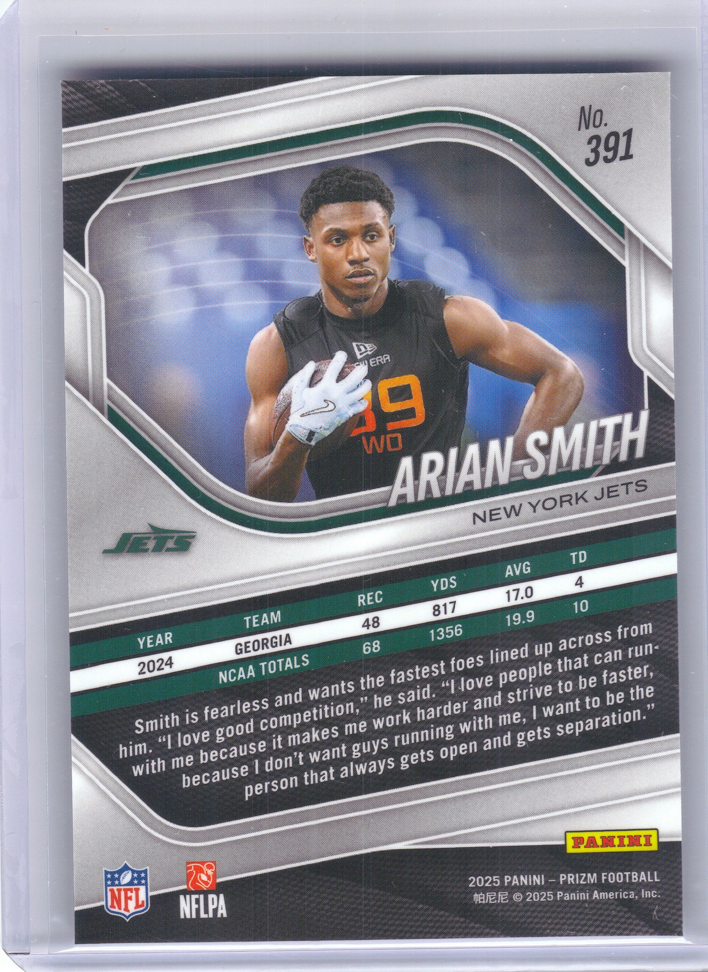 2025 Panini Prizm #391 Arian Smith New York Jets RC