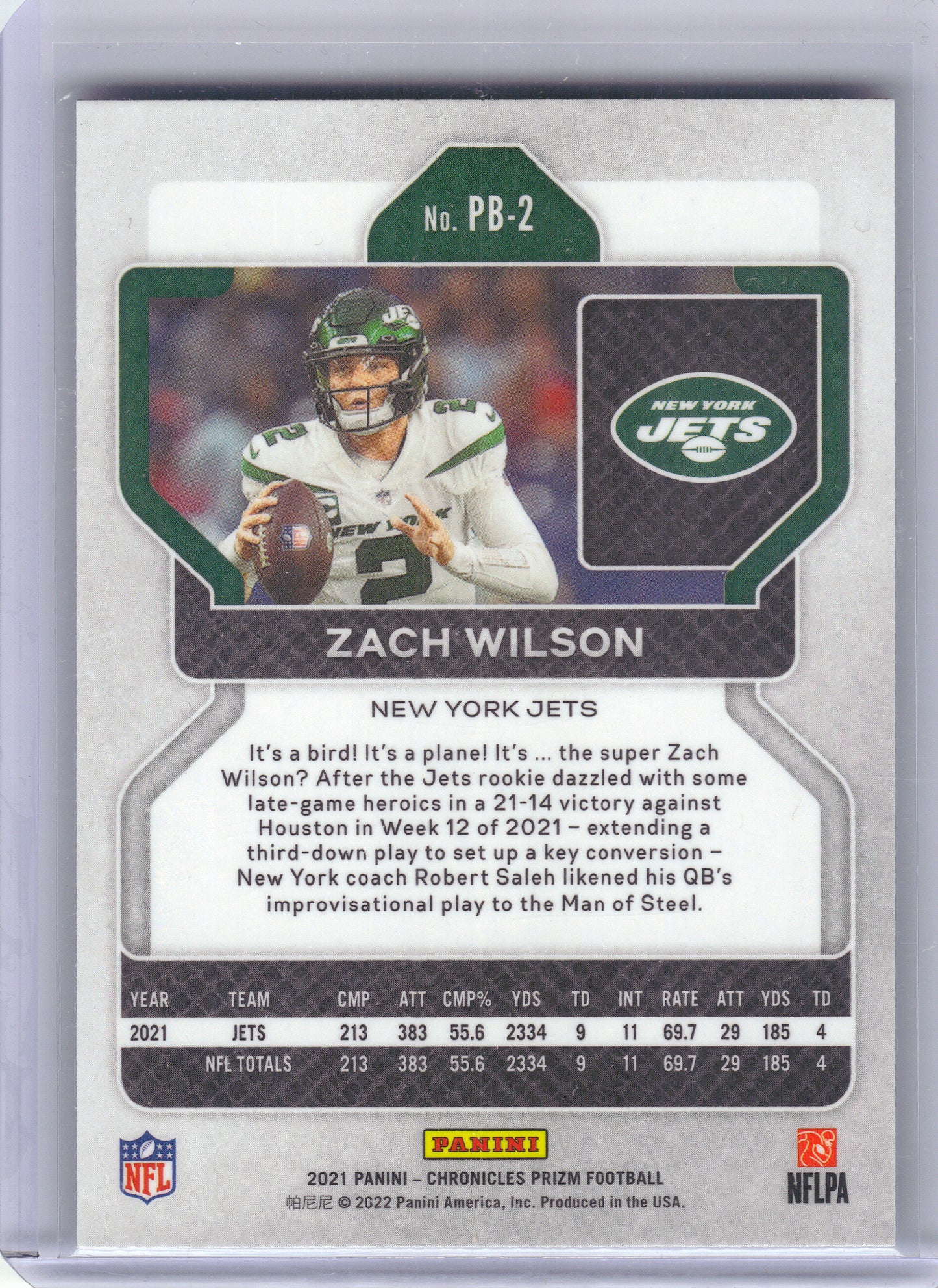2021 Panini Chronicles #PB-2 Zach Wilson Prizm Black New York Jets