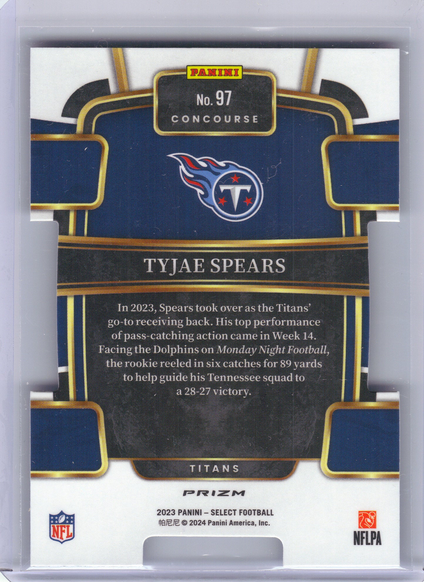 2023 Panini Select #97 Tyjae Spears Red and Blue Prizms Die Cuts Tennessee Titans RC