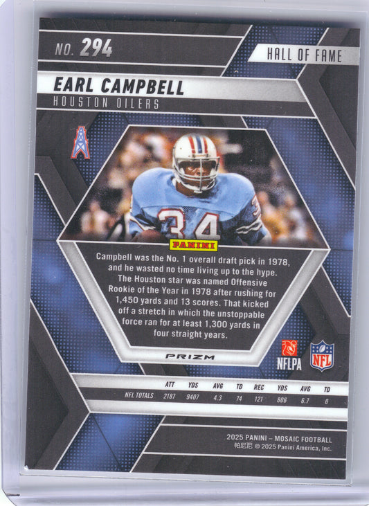 2025 Panini Mosaic #294 Earl Campbell Mosaic Green Houston Oilers