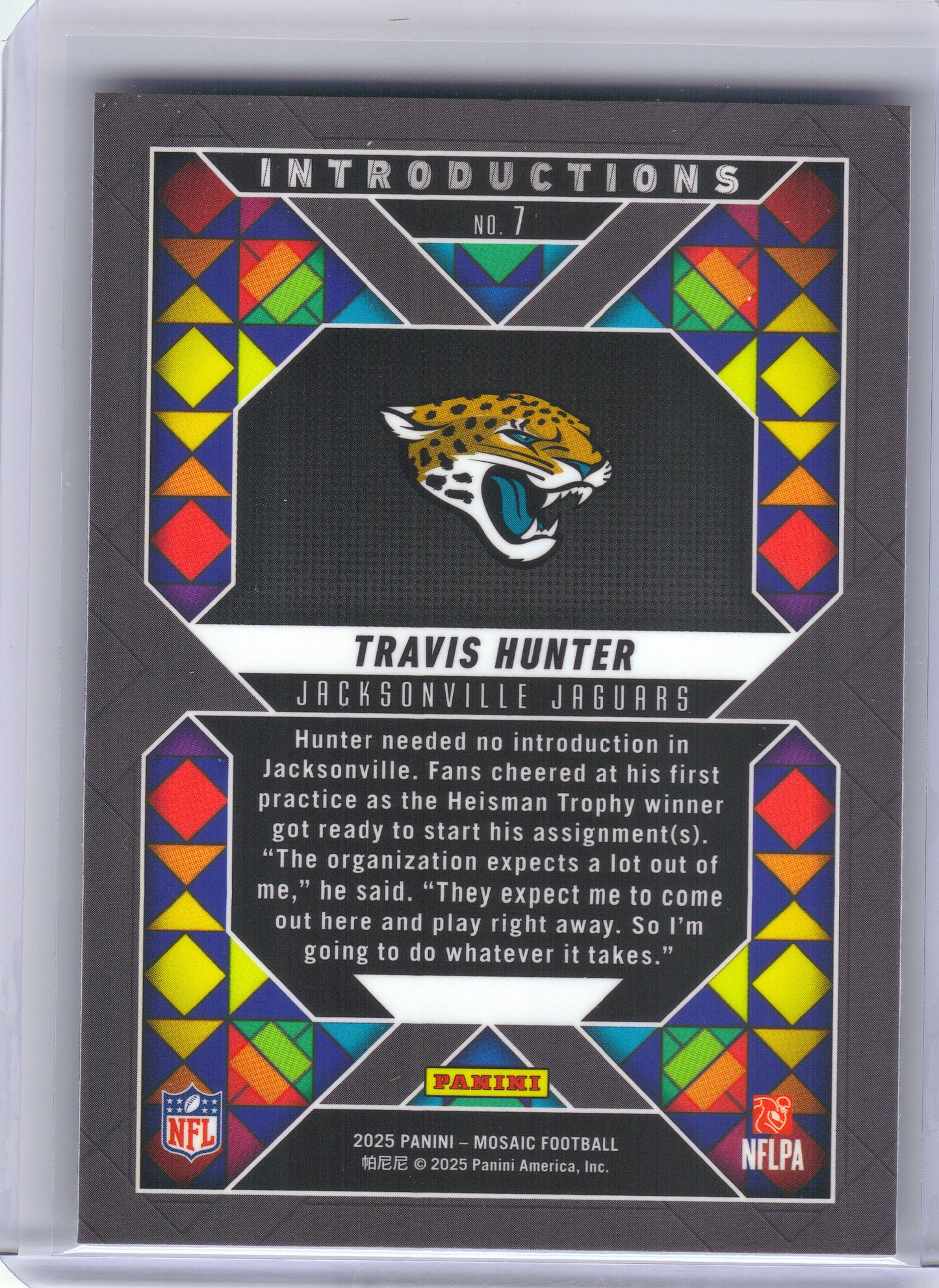 2025 Panini Mosaic #7 Travis Hunter Introductions Jacksonville Jaguars