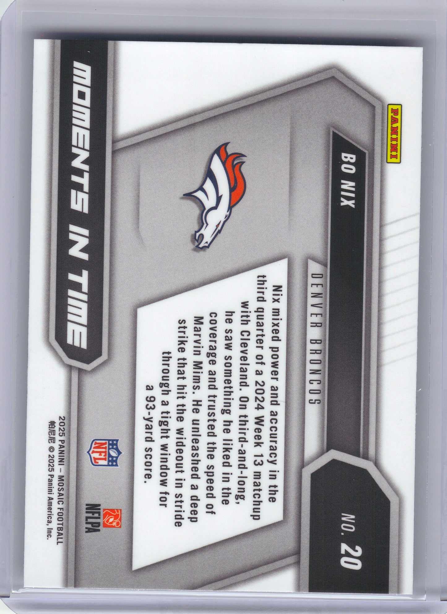 2025 Panini Mosaic #20 Bo Nix Moments In Time Mosaic Denver Broncos