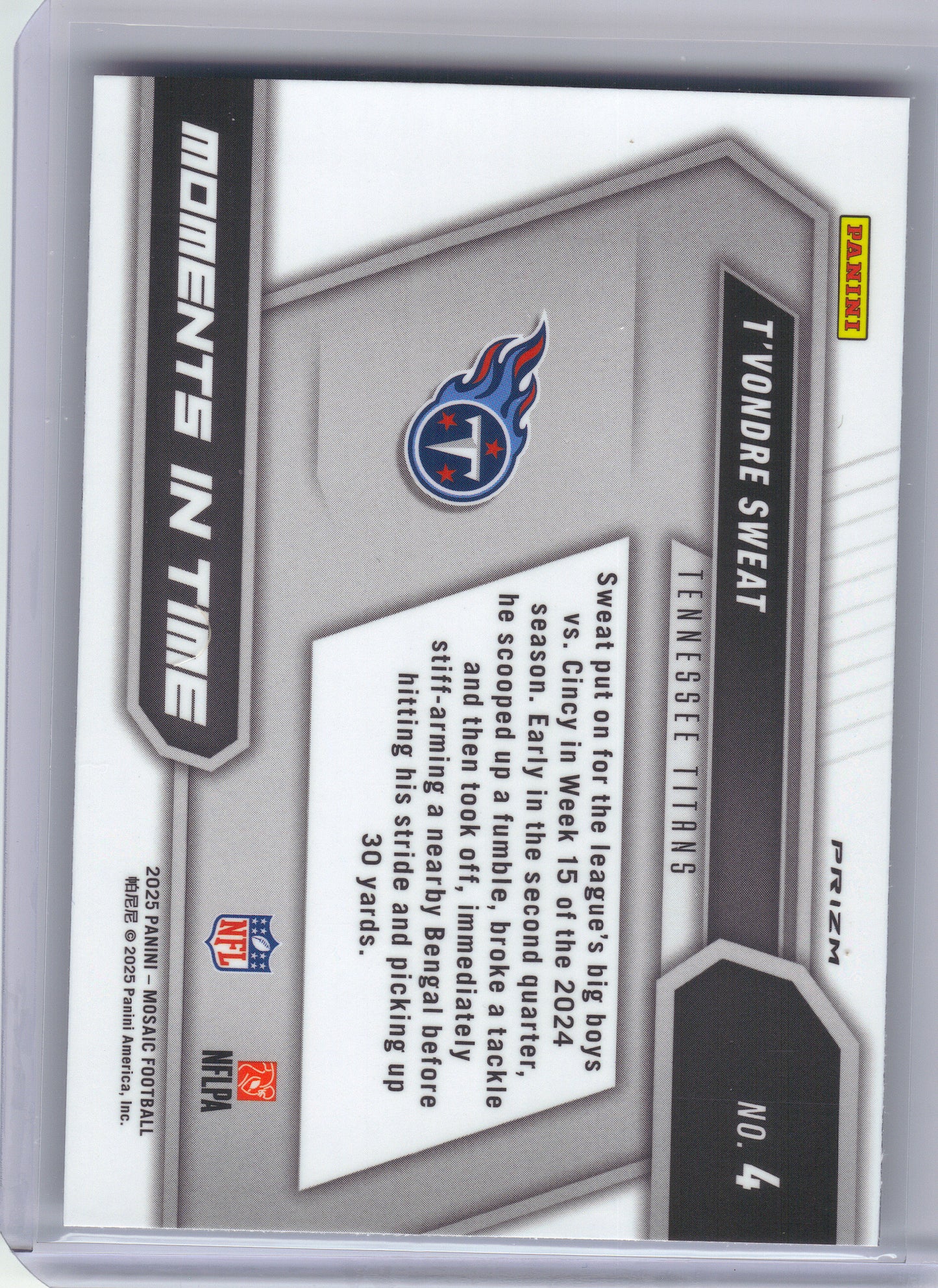 2025 Panini Mosaic #4 T’Vondre Sweat Moments In Time Silver Tennessee Titans