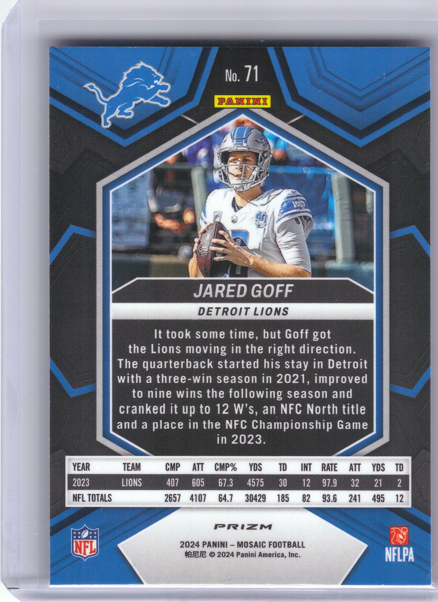2024 Panini Mosaic #71 Jared Goff Red Sparkle Detroit Lions
