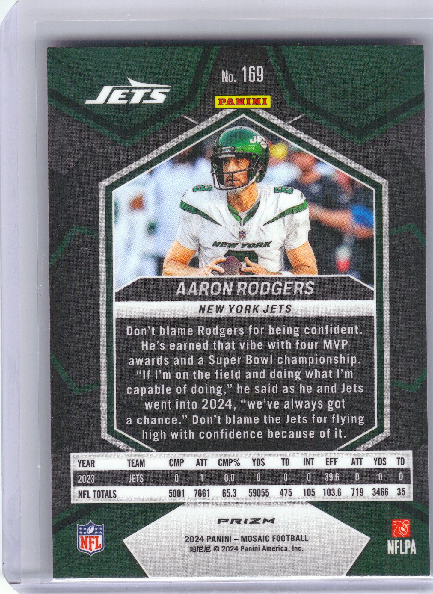2024 Panini Mosaic #169 Aaron Rodgers Red Sparkle New York Jets