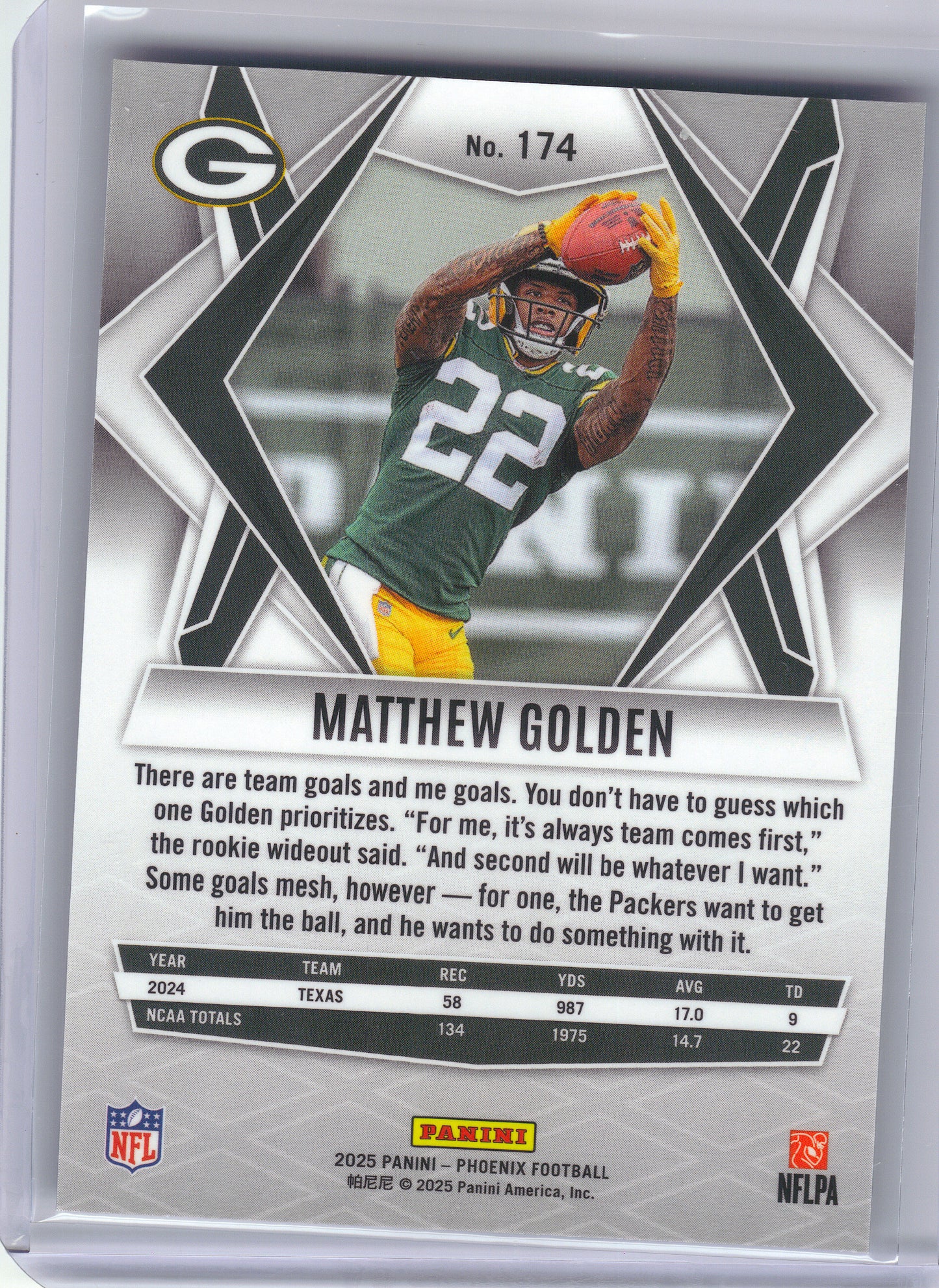 2025 Panini Phoenix #174 Matthew Golden Green Bay Packers RC