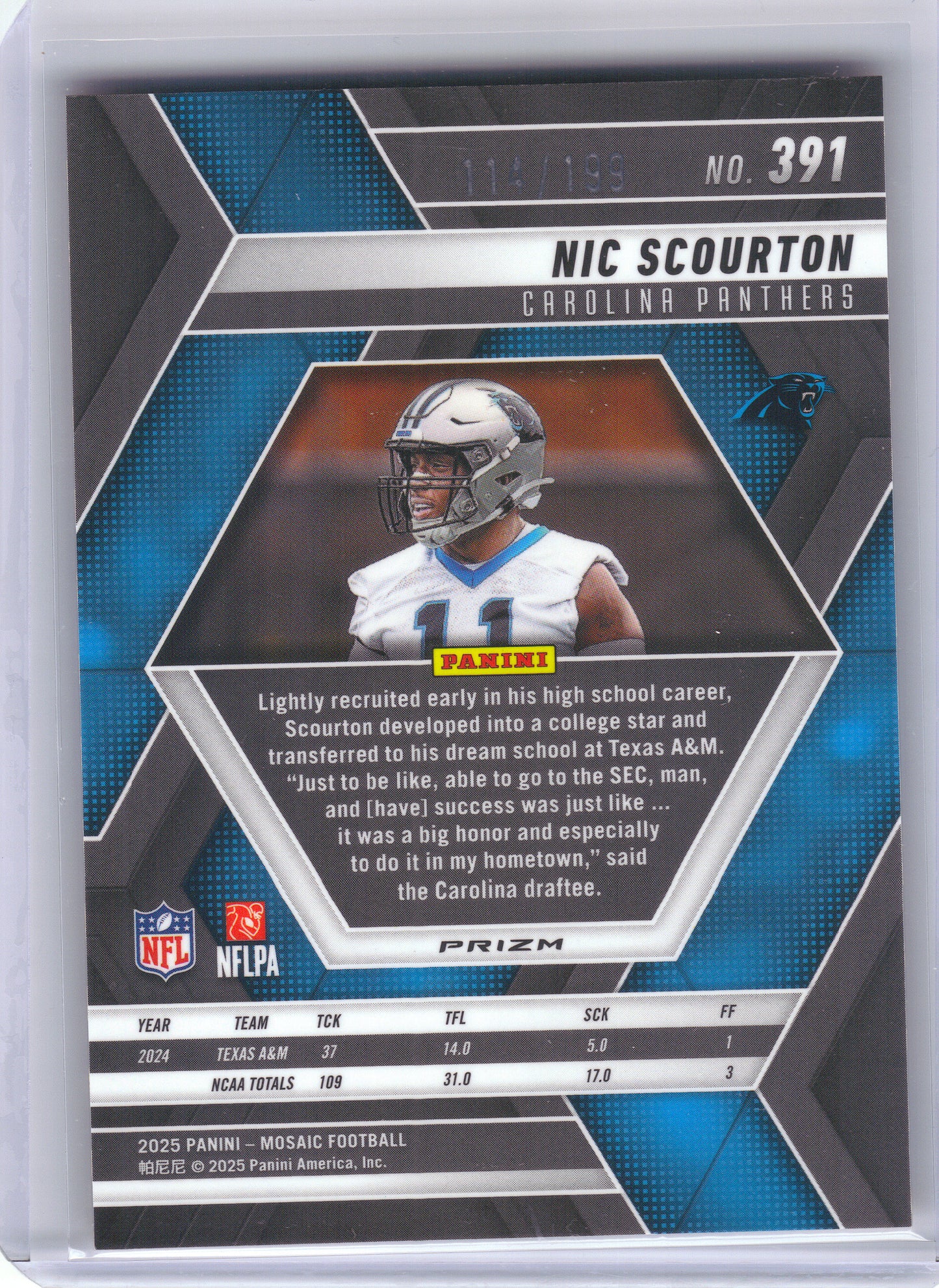 2025 Panini Mosaic #391 Nic Scourton Mosaic Orange #/199 Carolina Panthers SN,RC