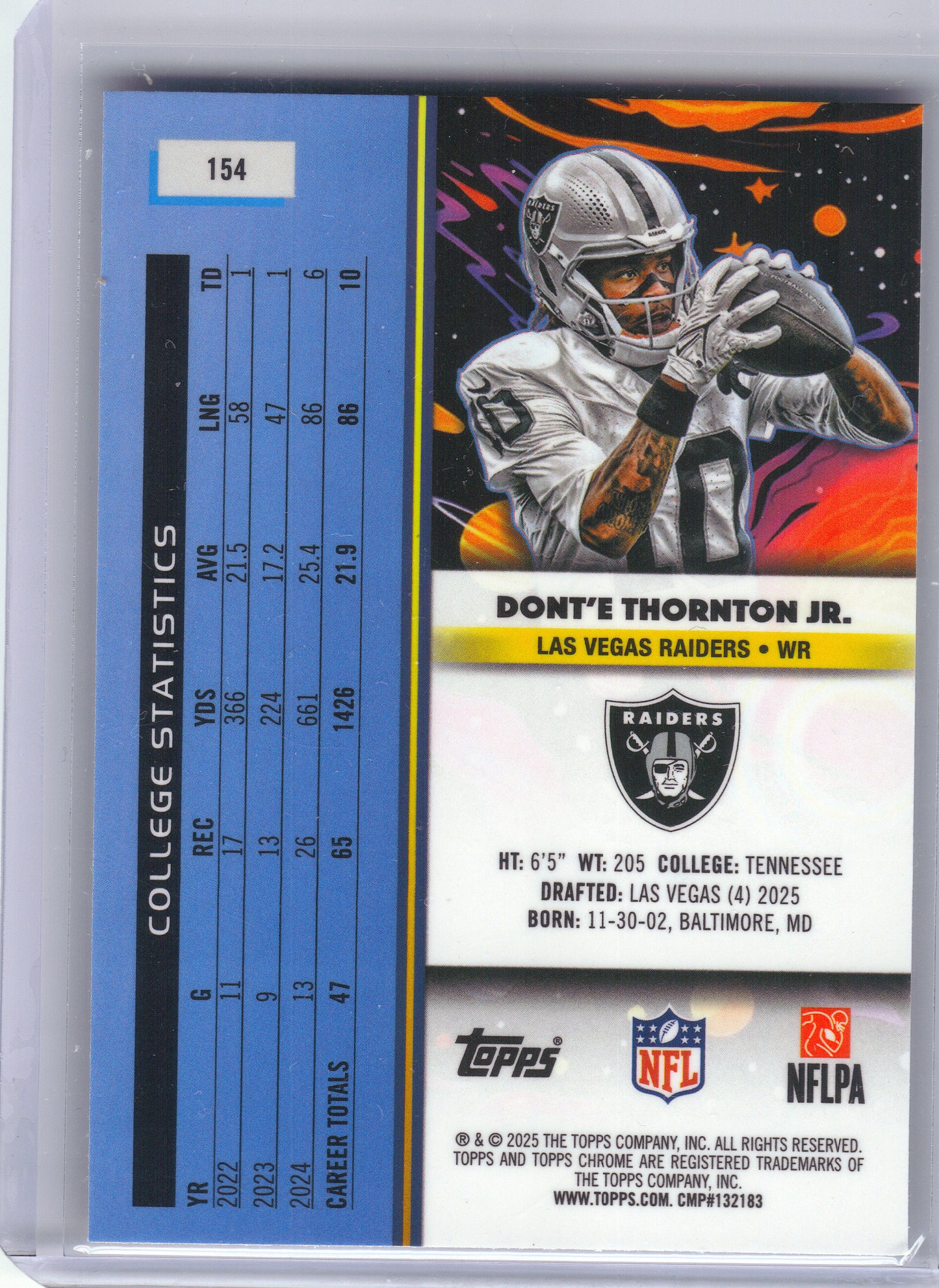 2025 Topps Chrome Cosmic #154 Dont'e Thornton Jr. Las Vegas Raiders RC