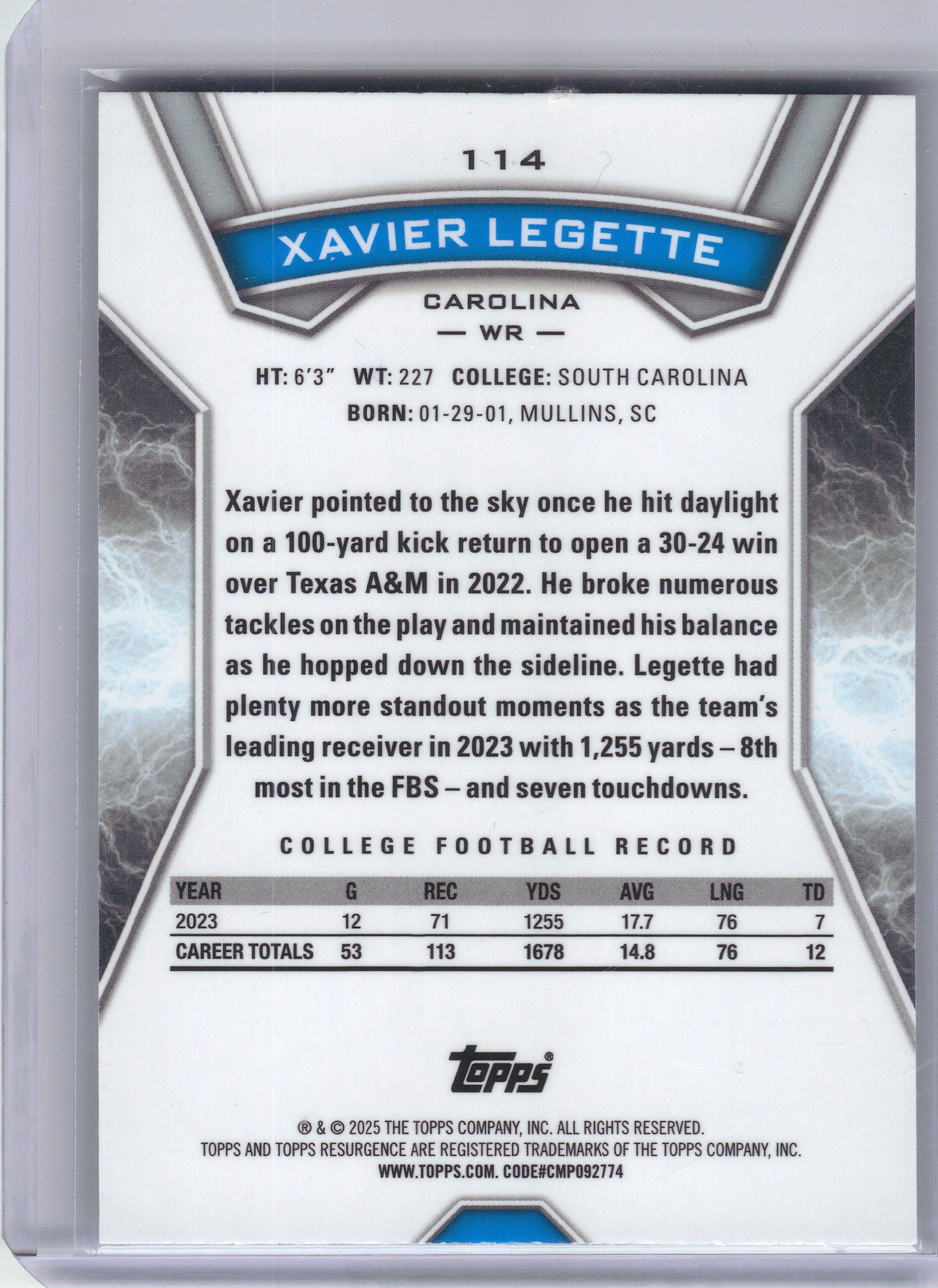 2024 Topps Resurgence #114 Xavier Legette Teal Surge #/149 Carolina Panthers SN,RC