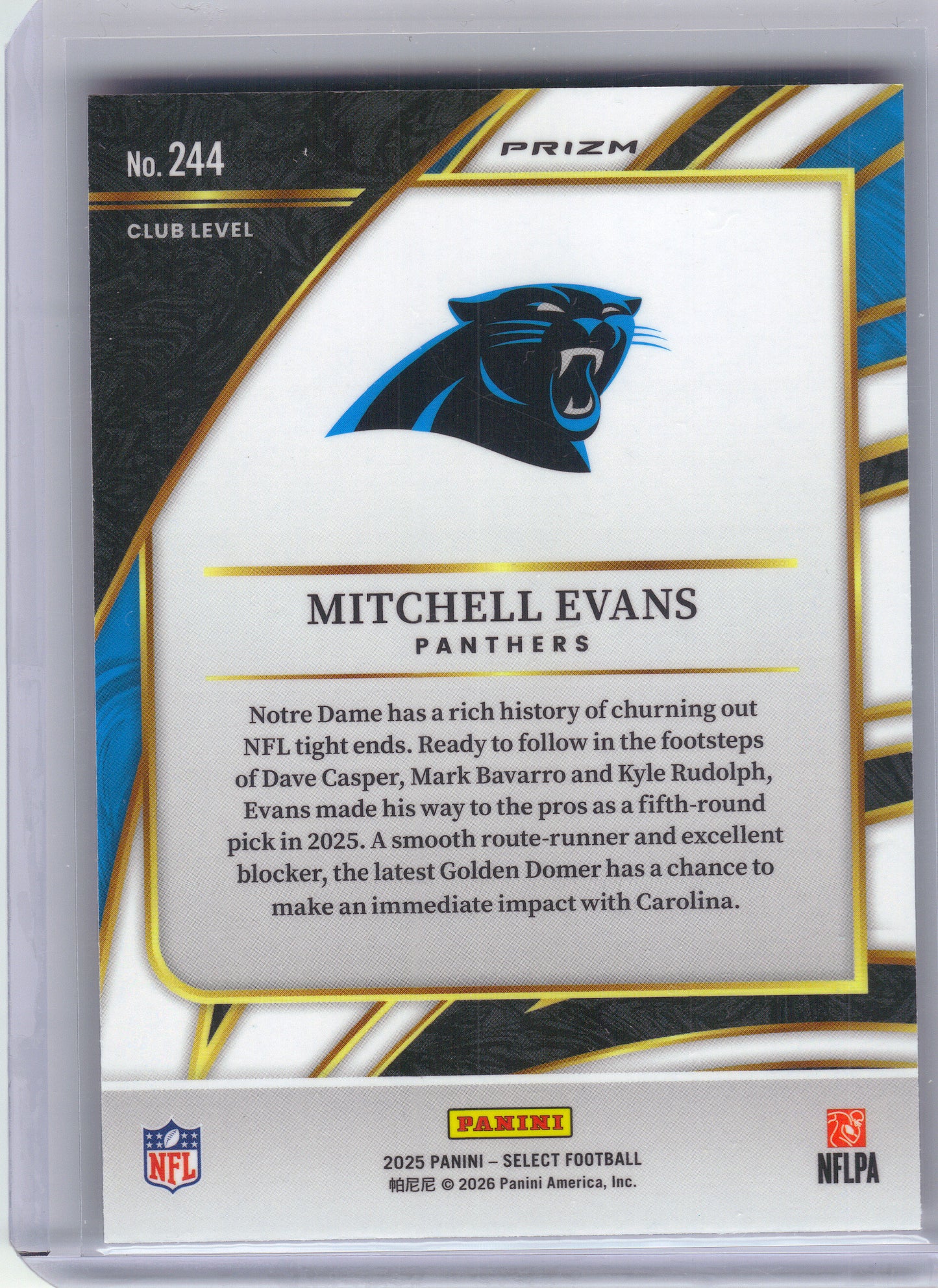 2025 Panini Select #244 Mitchell Evans Pink Prizm Shock Carolina Panthers