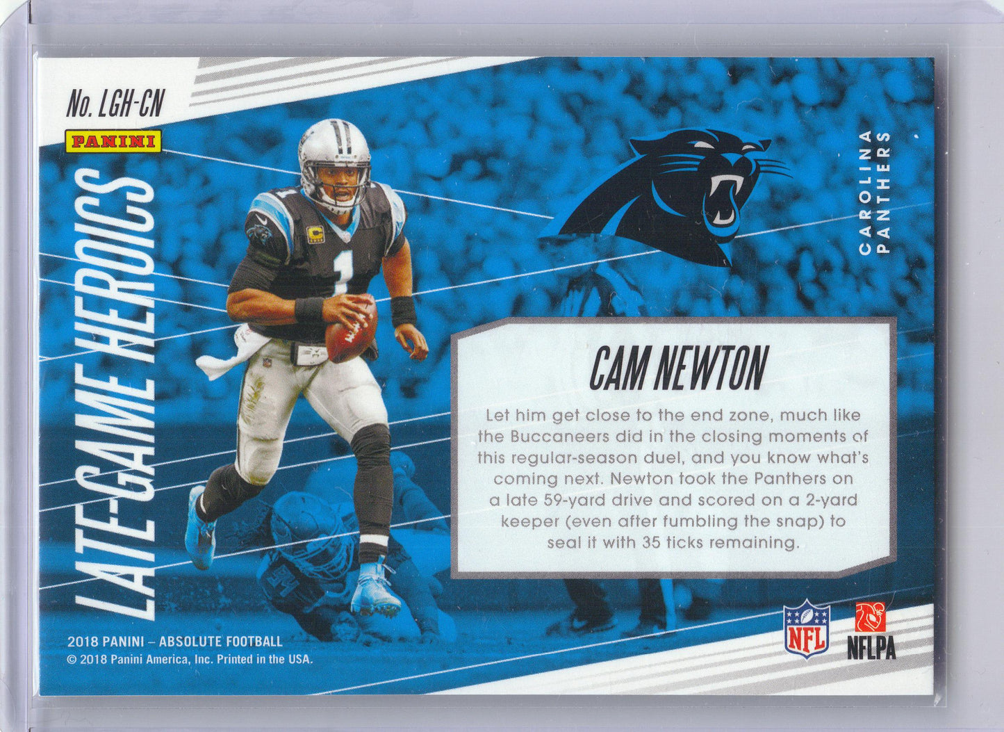 2018 Panini Absolute #LGH-CN Cam Newton Late Game Heroics Carolina Panthers
