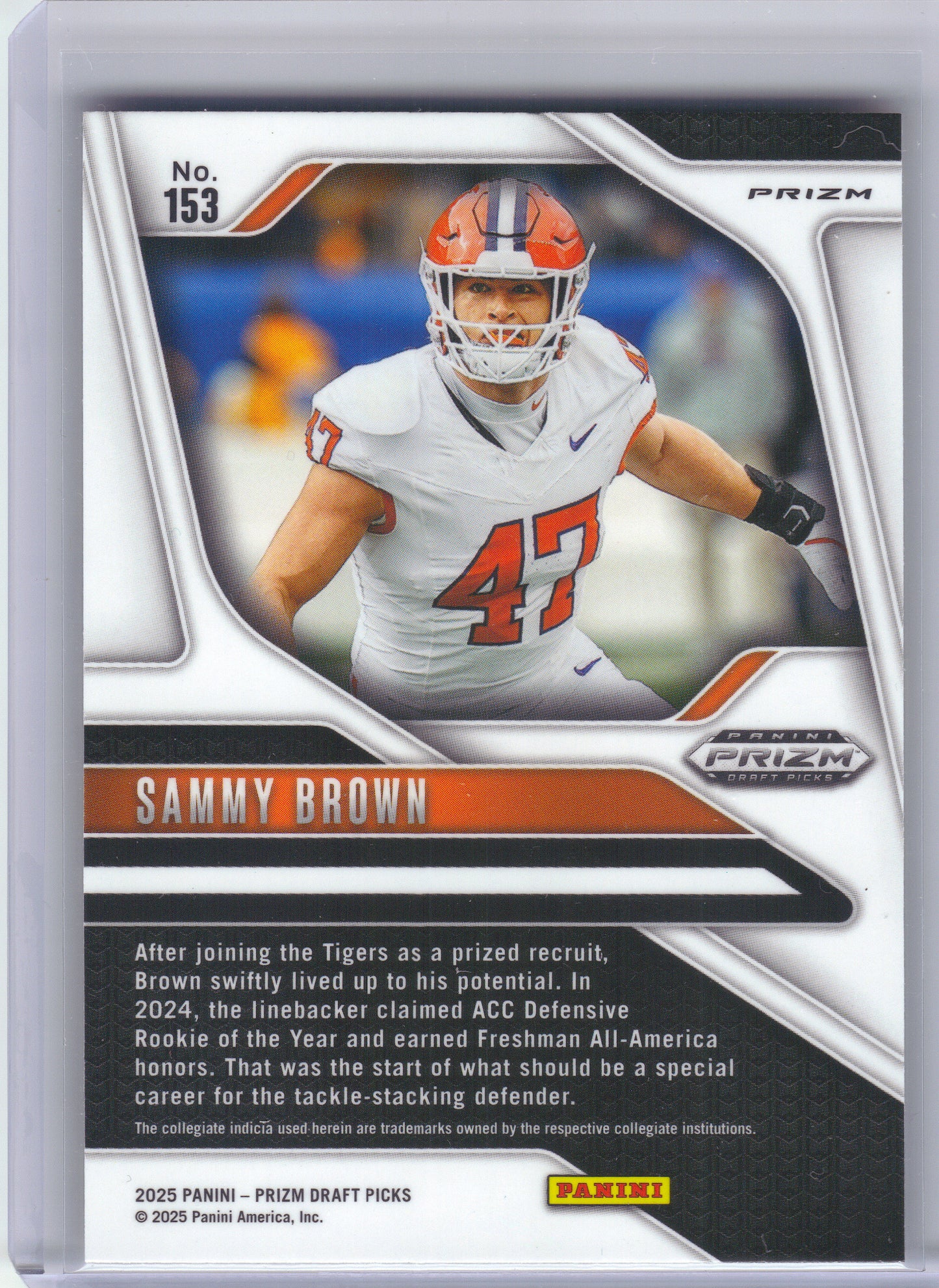 2025 Panini Prizm Draft Picks #153 Sammy Brown Prizms Gold Ice Clemson Tigers