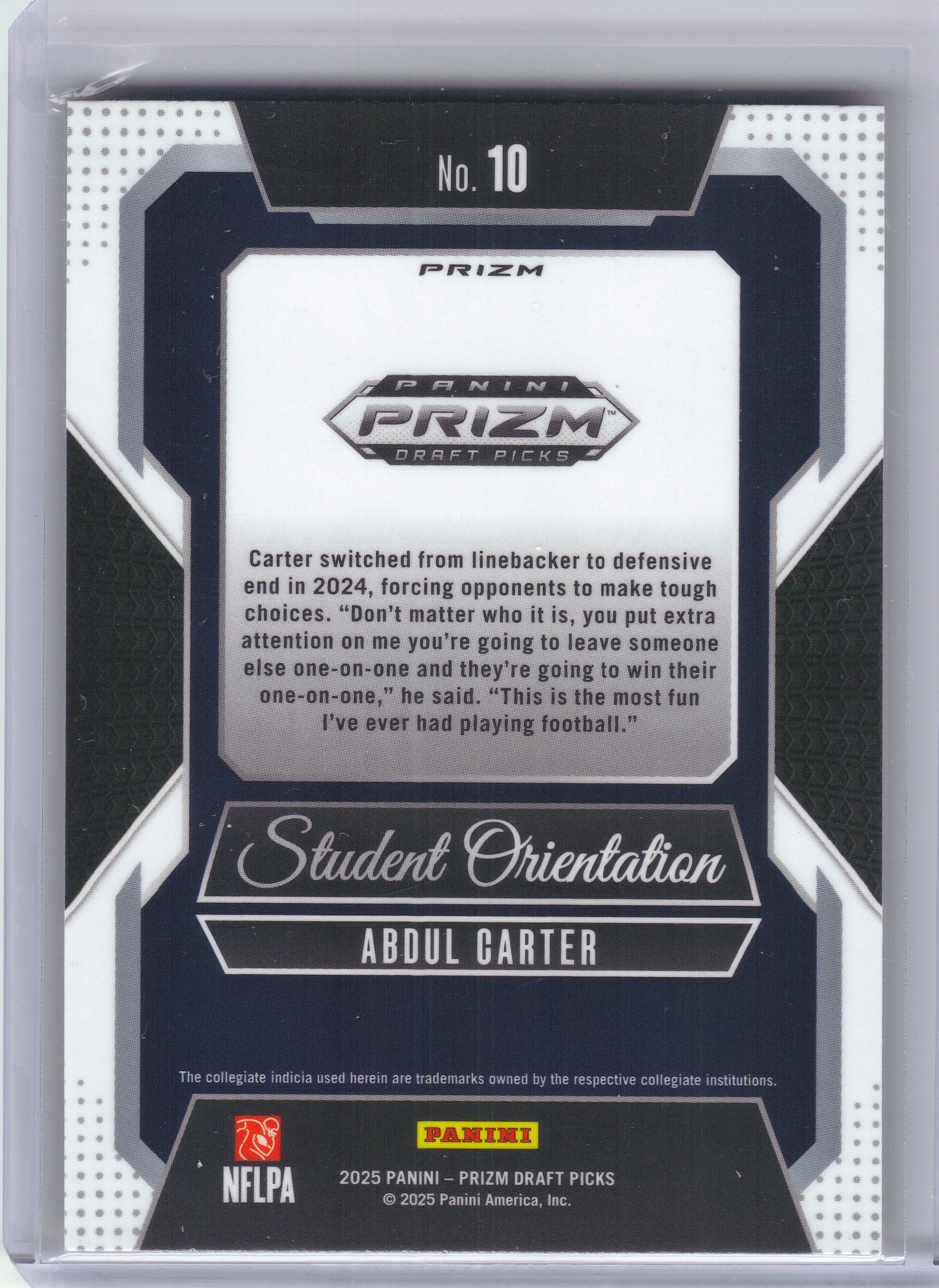 2025 Panini Prizm Draft Picks #10 Abdul Carter Student Orientation Gold Ice Penn State Nittany Lions