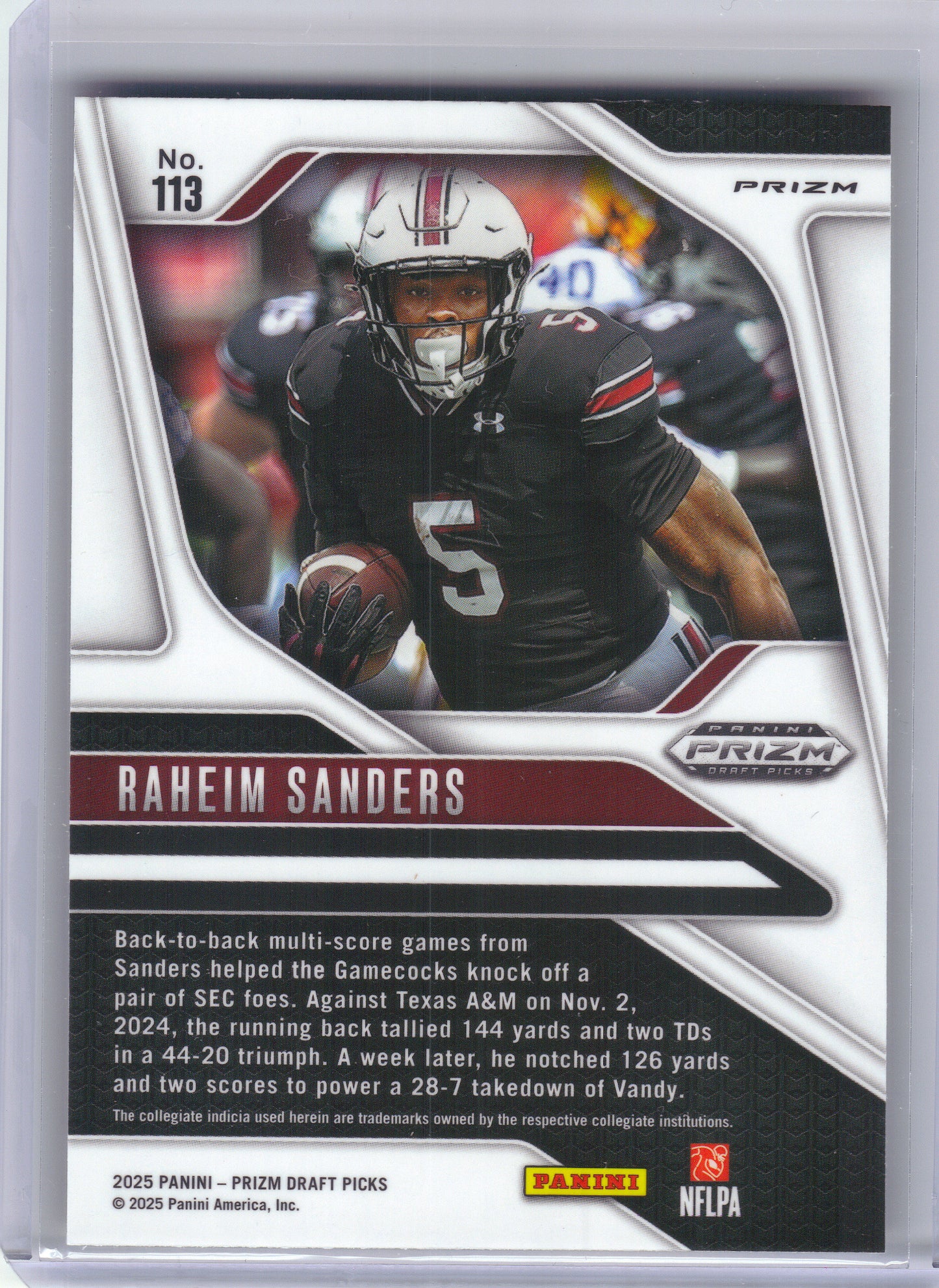 2025 Panini Prizm Draft Picks #113 Raheim Sanders Prizms Gold Ice South Carolina Gamecocks