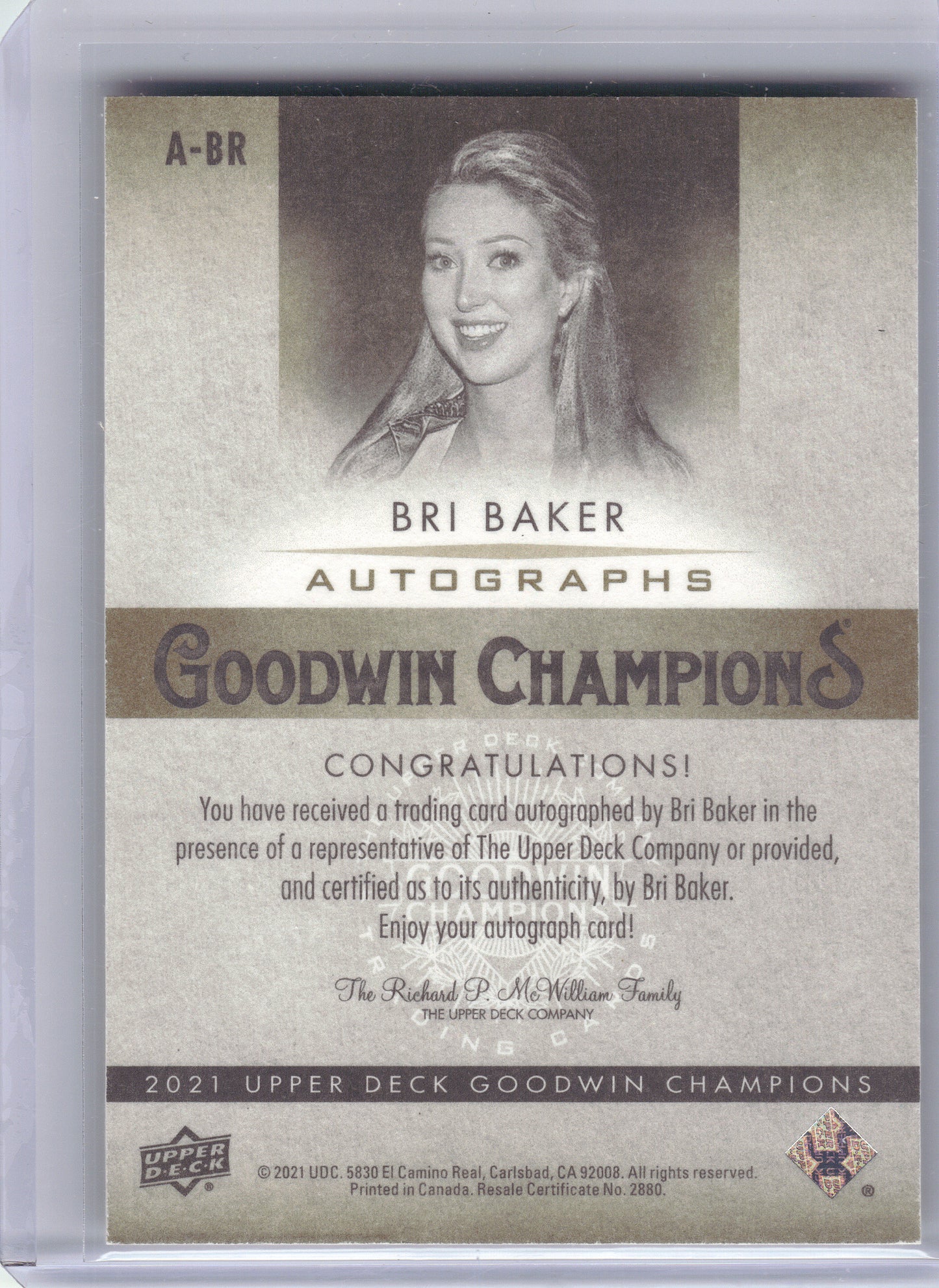 2021 Upper Deck Goodwin Champions #A-BR Bri Baker Autographs AU