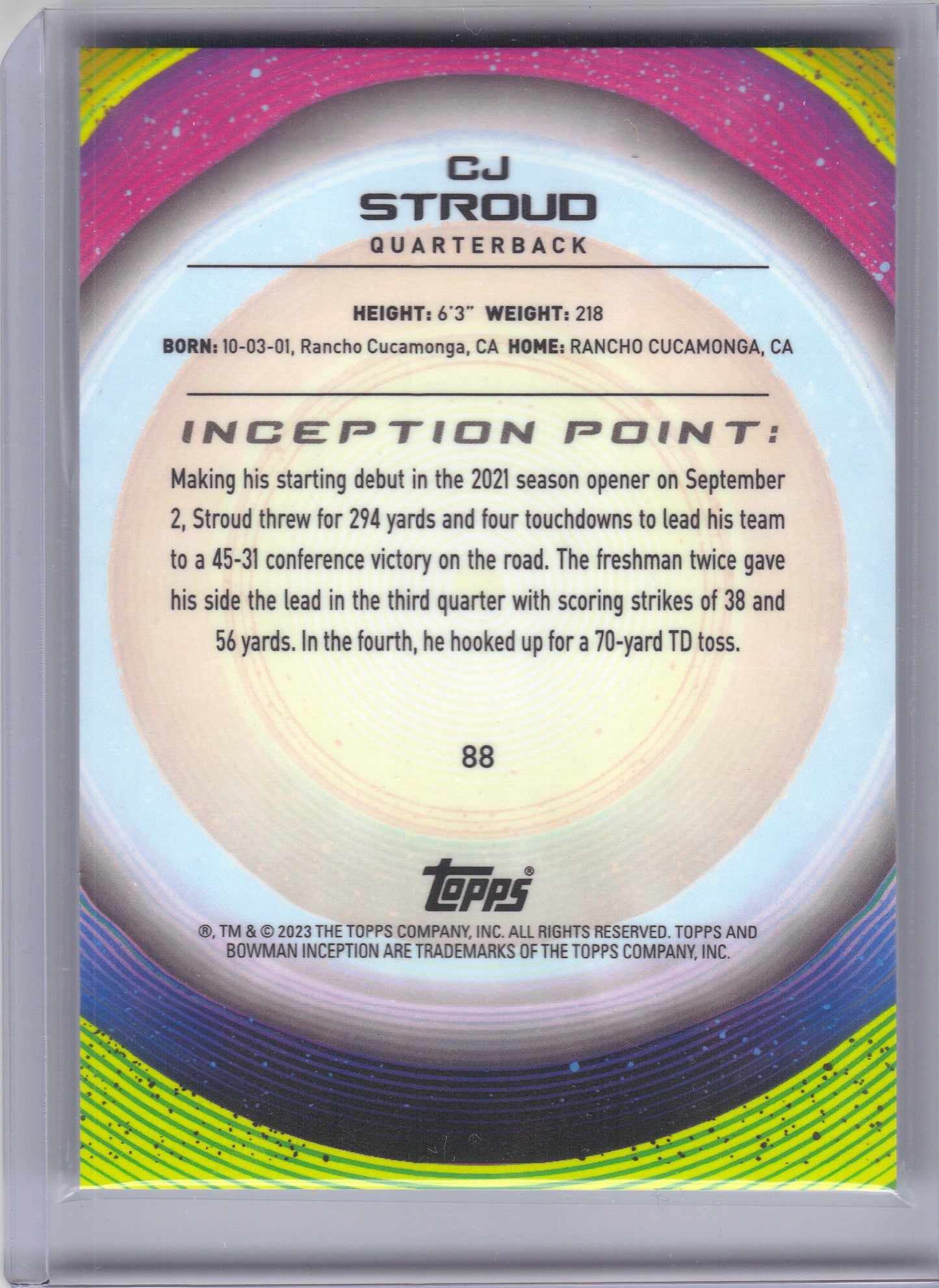 2022-23 Bowman University Inception #88 CJ Stroud Aqua Foil V1 #/199 Ohio State Buckeyes SN