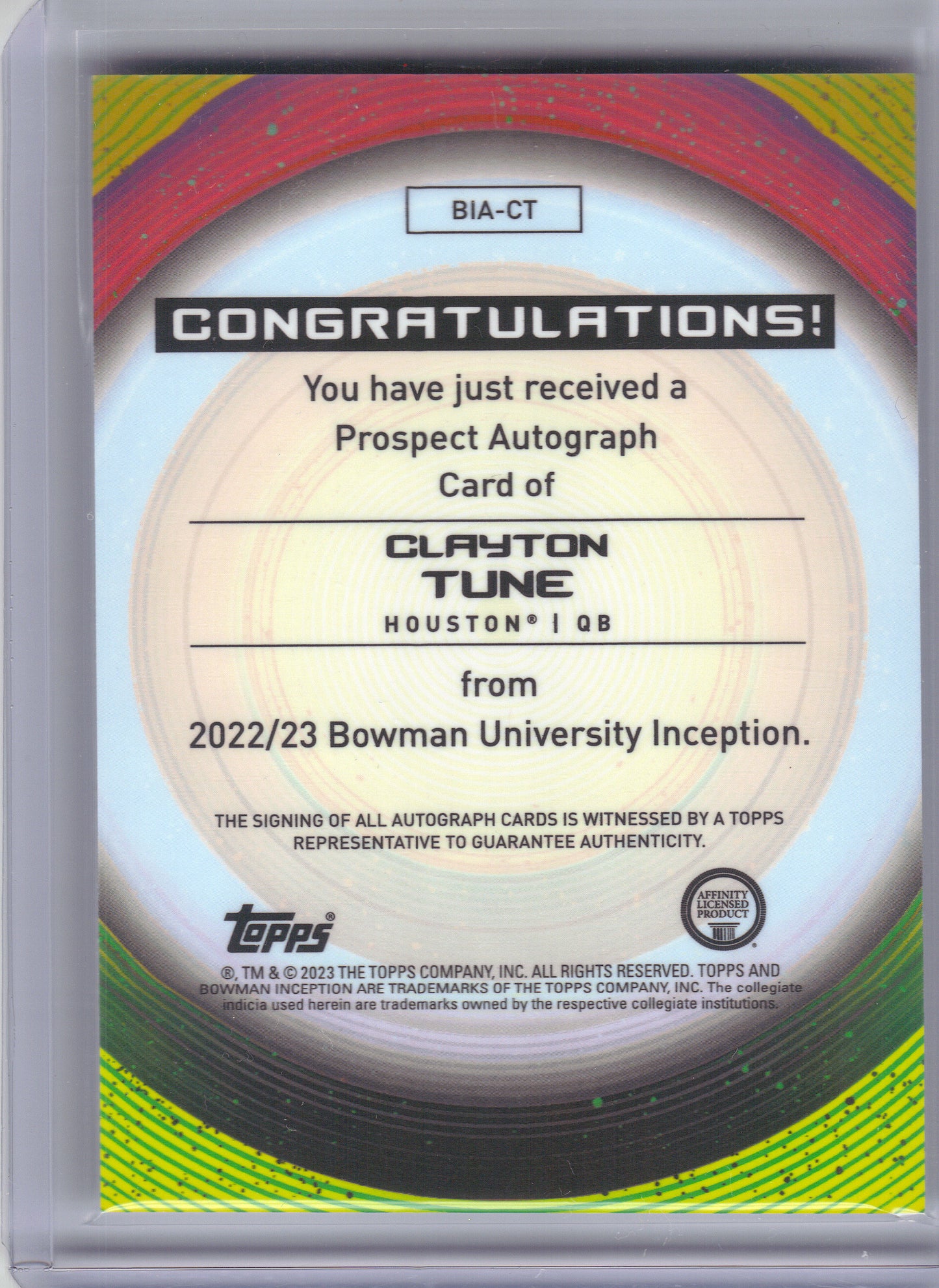 2022-23 Bowman University Inception #BIA-CT Clayton Tune Base Autographs Blue Foil #/99 Houston Cougars SN, AU