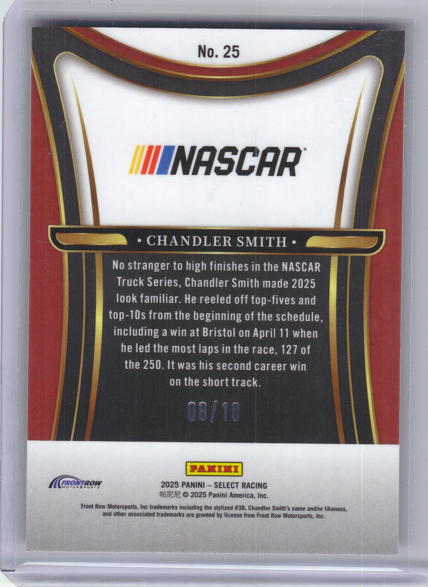 2025 Panini Select #26 Sheldon Creed Sensations Gold Prizms #/10 Haas Factory Team SN