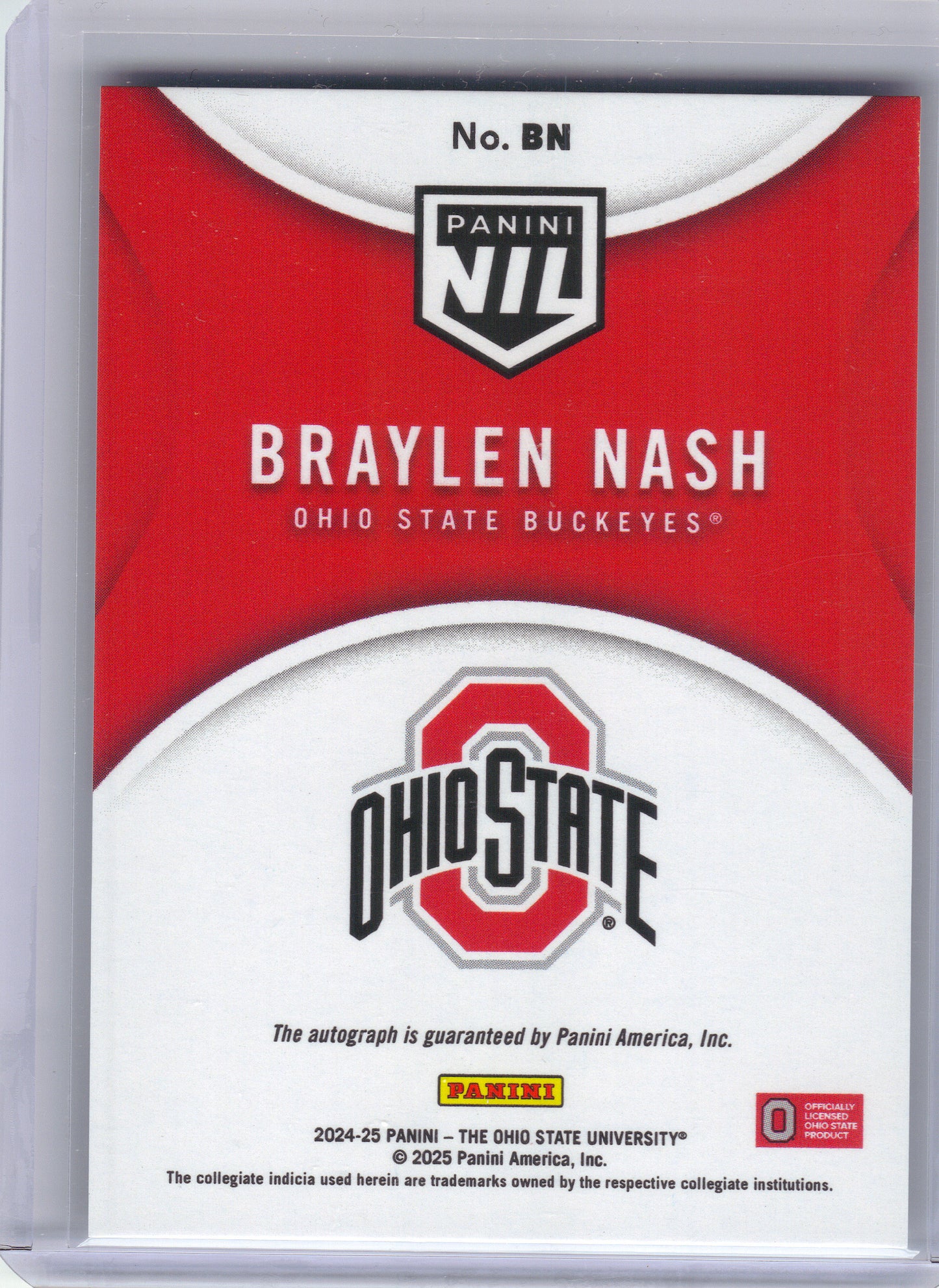 2025 Panini Ohio State University #BN Braylen Nash NIL Autographs Ohio State Buckeyes AU
