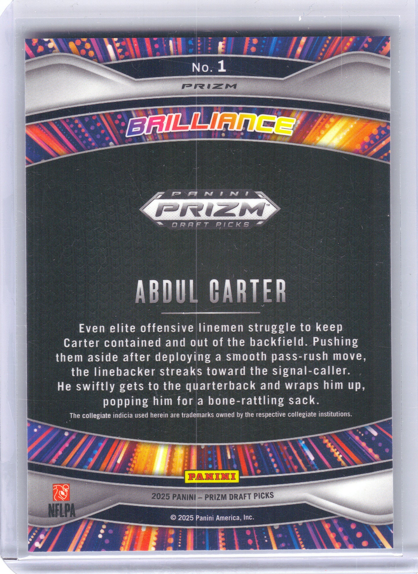 2025 Panini Prizm Draft Picks #1 Abdul Carter Brilliance White Sparkle Penn State Nittany Lions