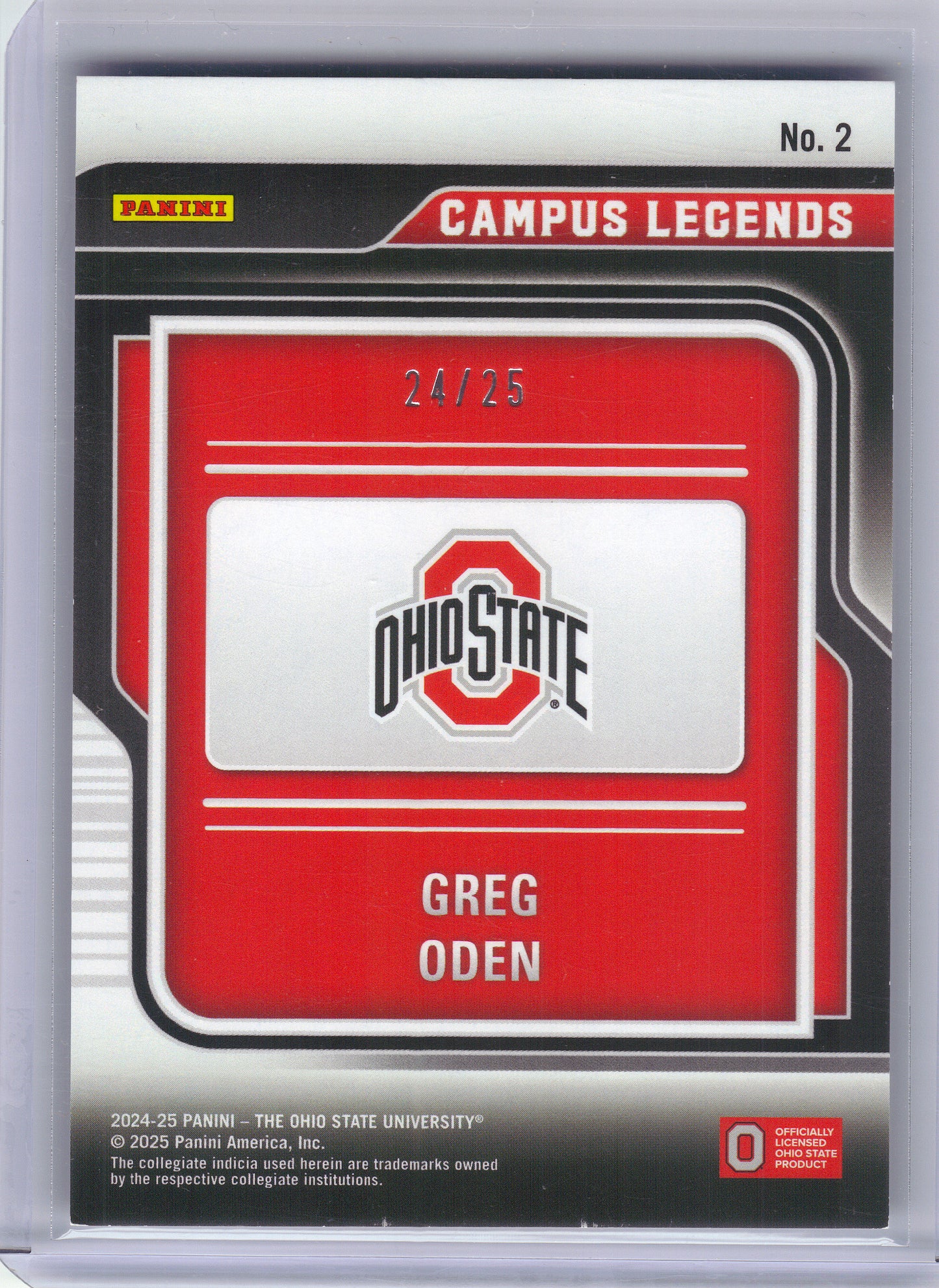 2025 Panini Ohio State University #2 Greg Oden Campus Legends Blue #/25 Ohio State Buckeyes SN